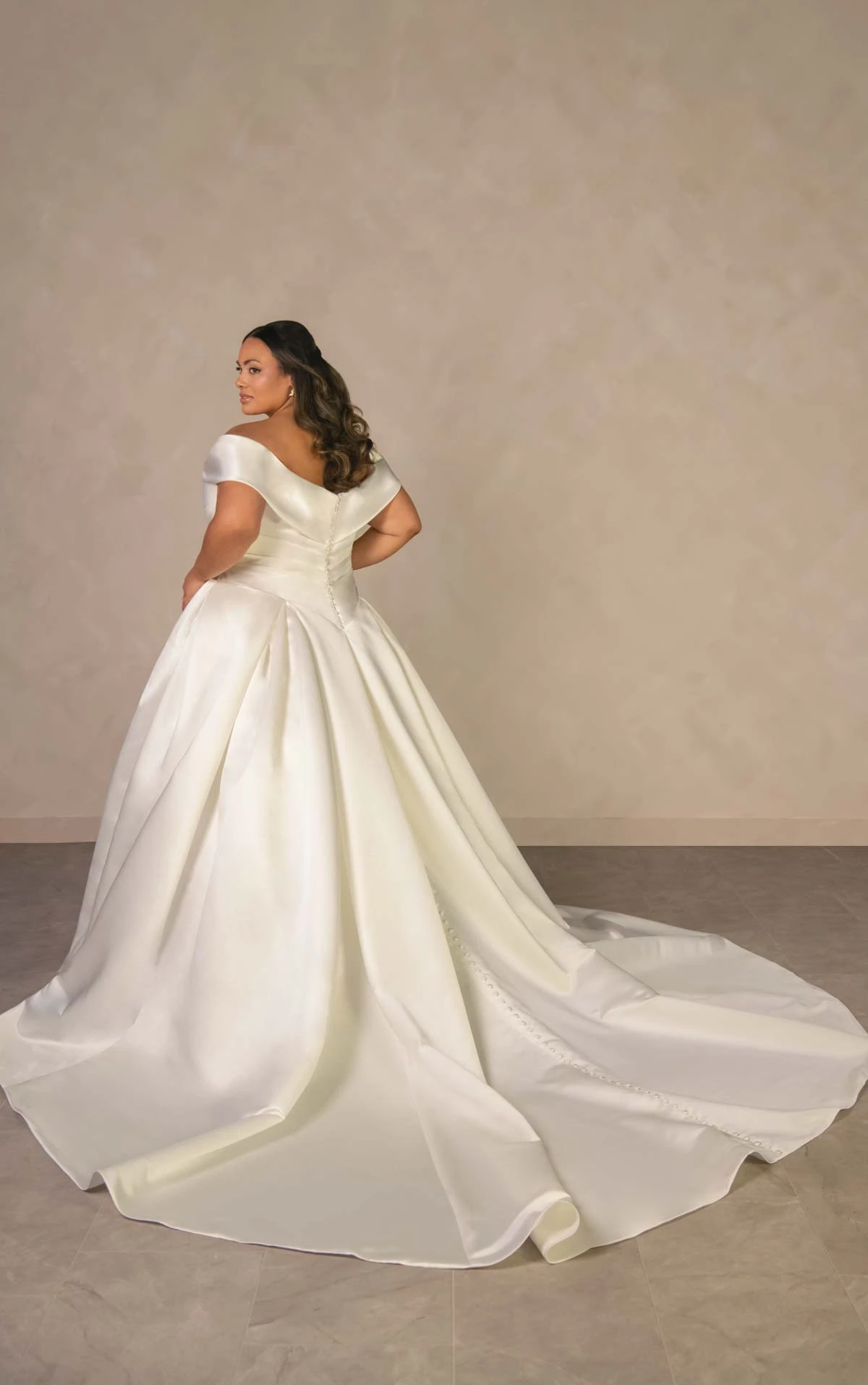 d4604 Regal Off-the-Shoulder Jacquard Ballgown with Couture Draping by Essense of Australia