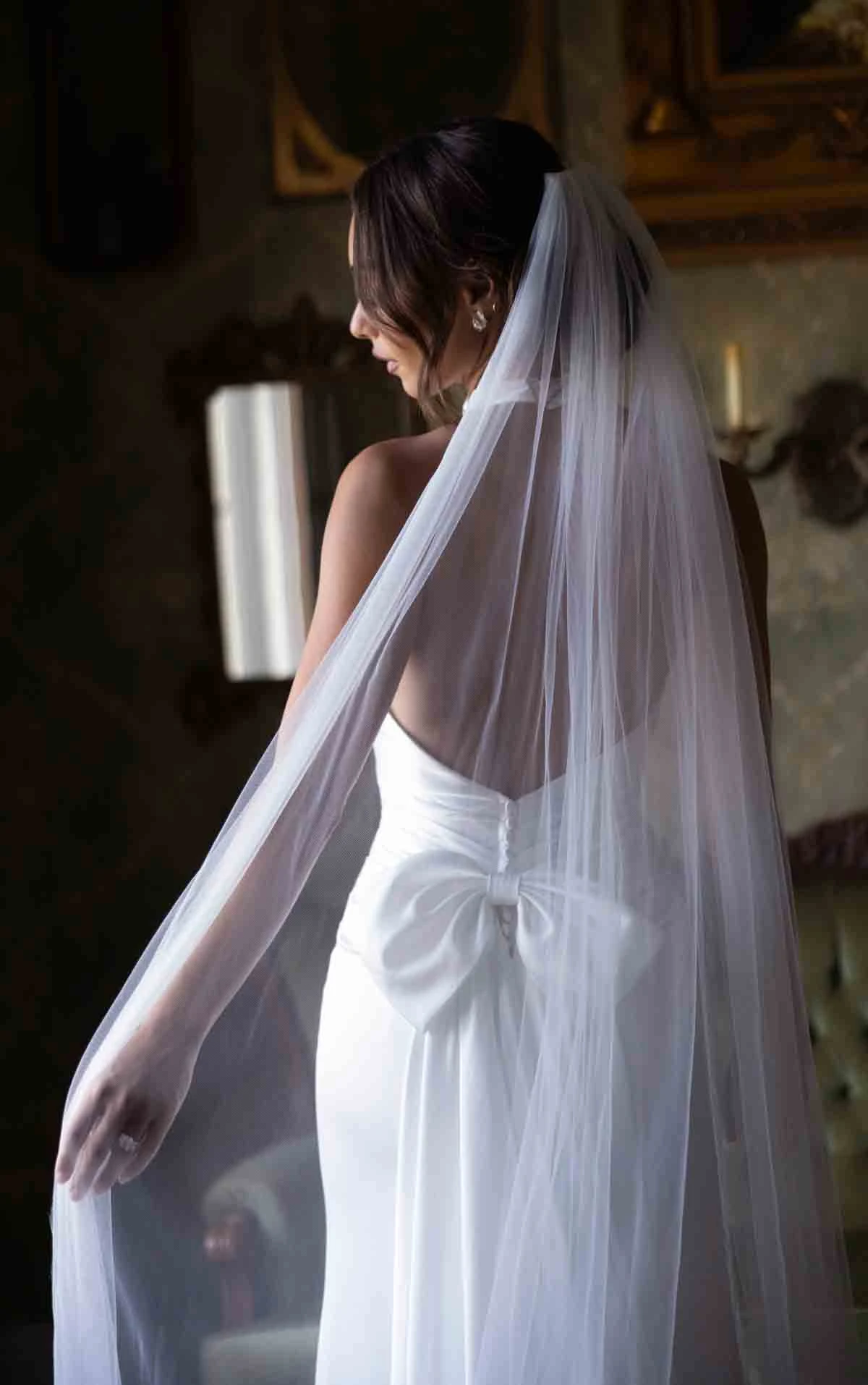 d4614 Draped Halter Column Sheath Wedding Dress with Open Back by Essense of Australia
