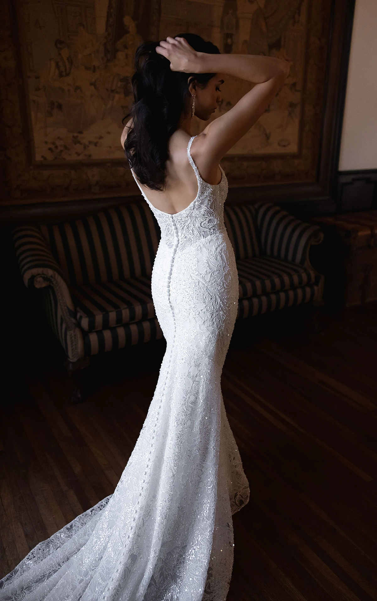 d4615 Sparkling Square Neckline Lace Sheath Wedding Dress  by Essense of Australia