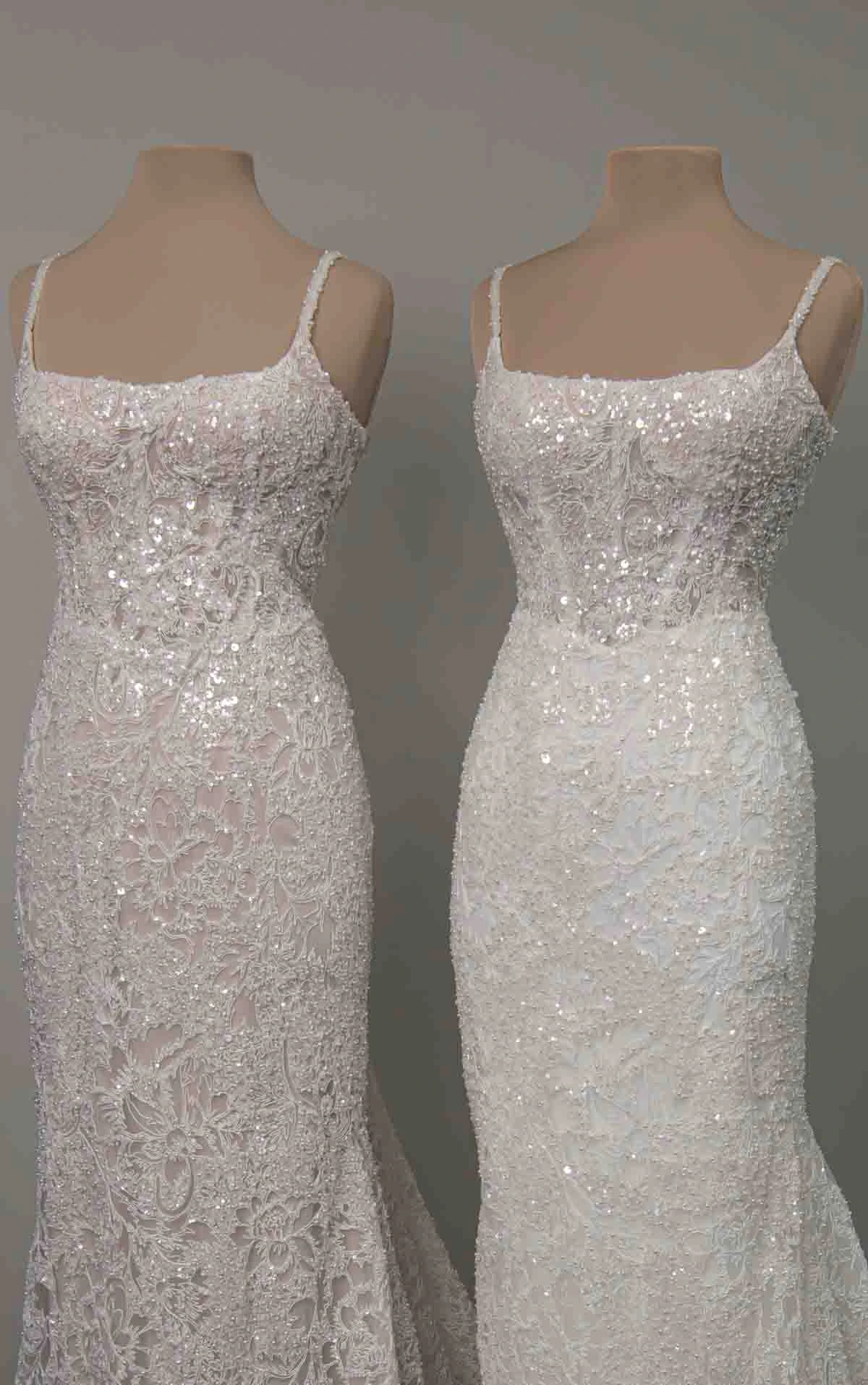 d4615 Sparkling Square Neckline Lace Sheath Wedding Dress with Drop Waist by Essense of Australia