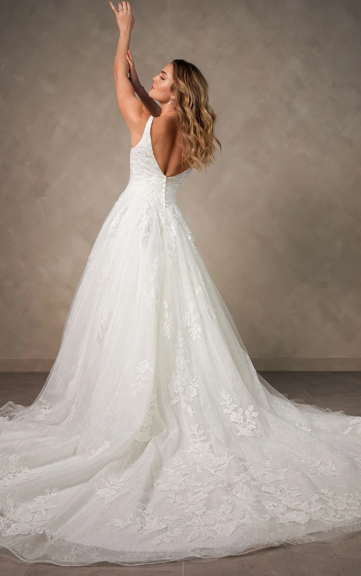 d4620 Contemporary Square Neckline Lace A-Line Gown with Soft Tulle Skirt  by Essense of Australia
