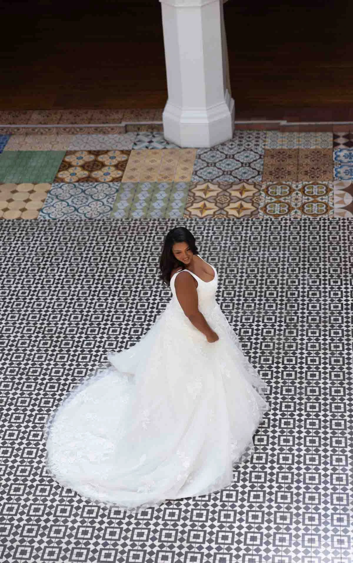 d4620+ Plus Size Contemporary Square Neckline Lace A-Line Gown with Soft Tulle Skirt by Essense of Australia