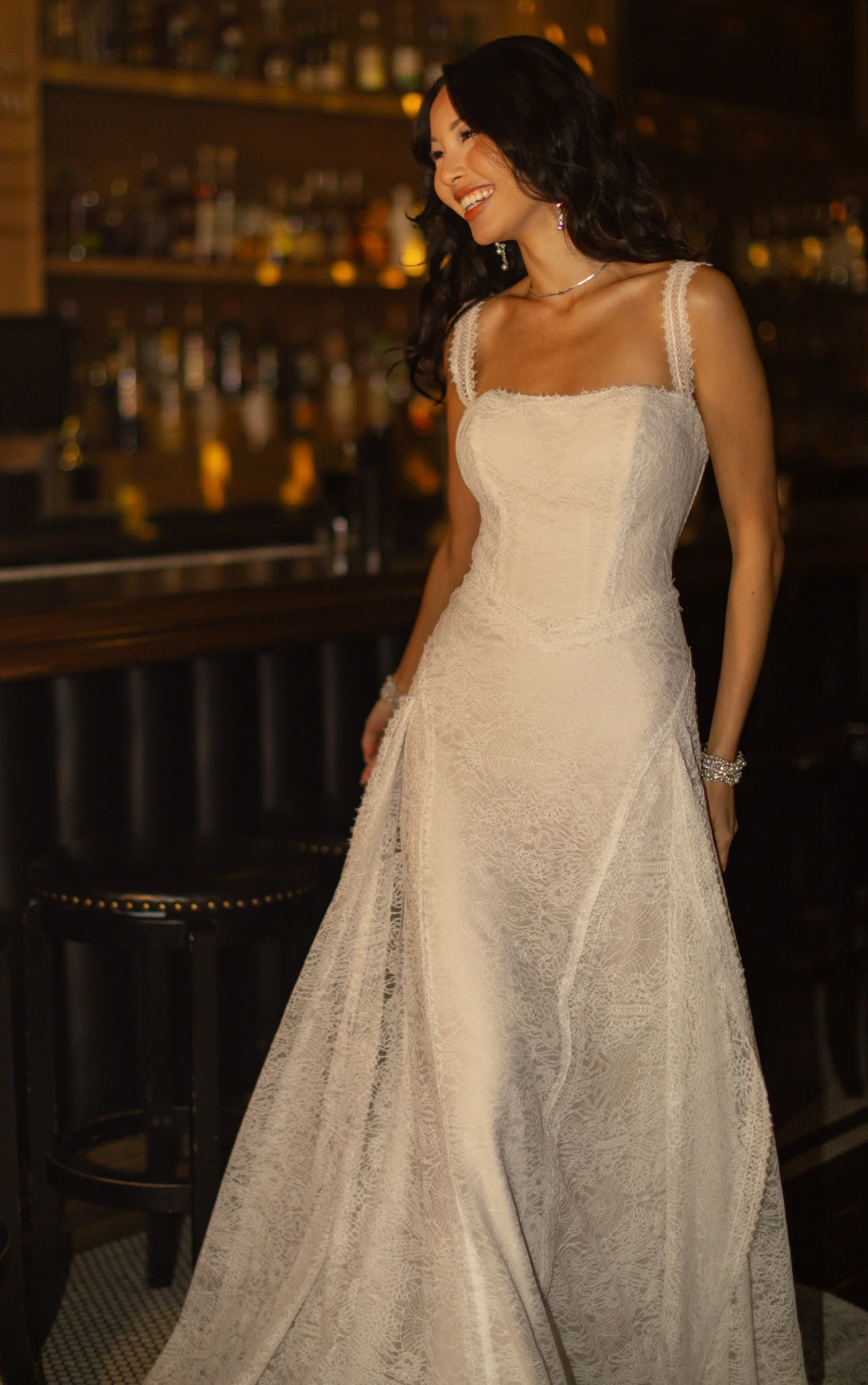 jean Square Neckline Lace A-Line Wedding Gown by All Who Wander