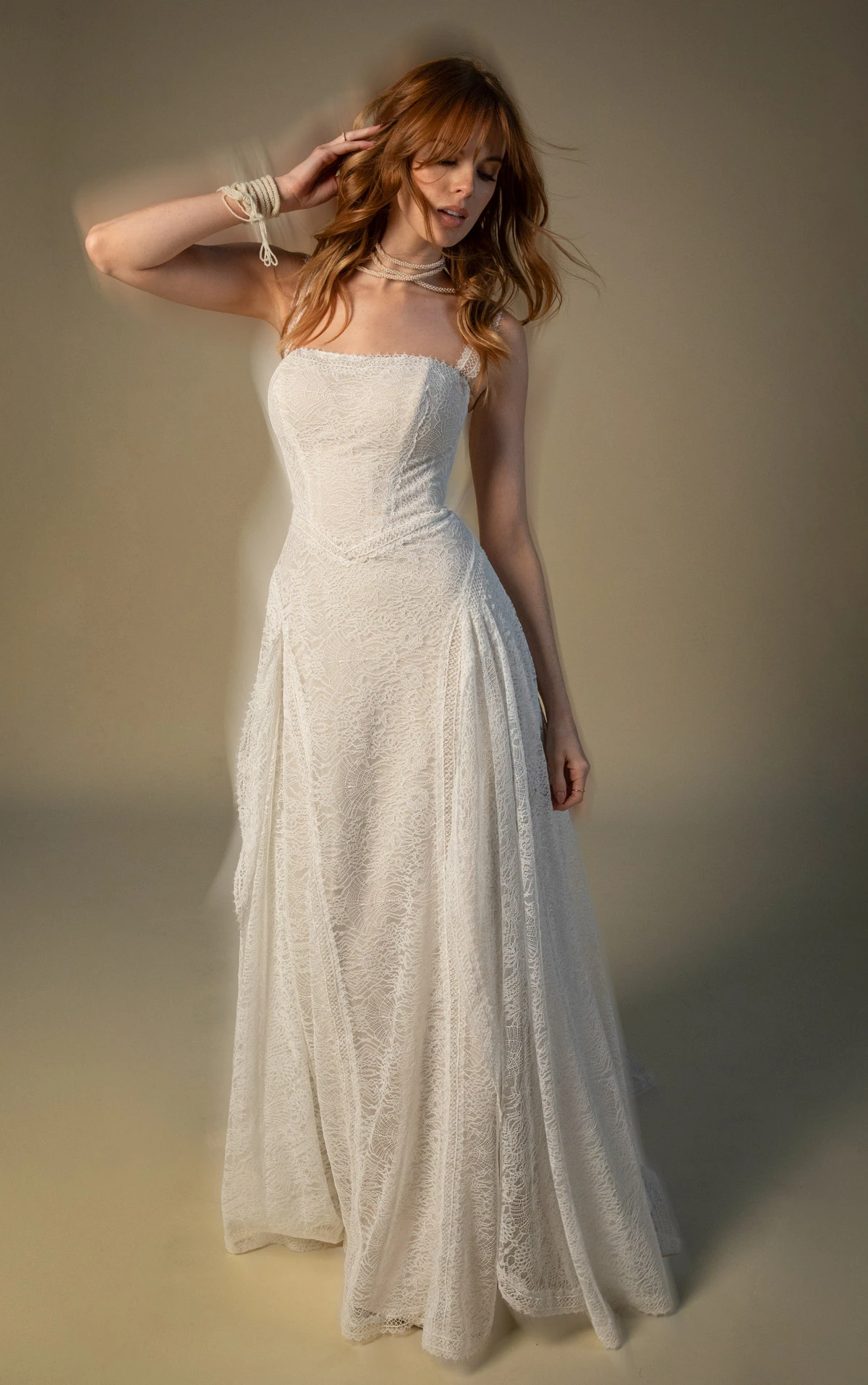 jean Square Neckline Lace A-Line Wedding Gown by All Who Wander