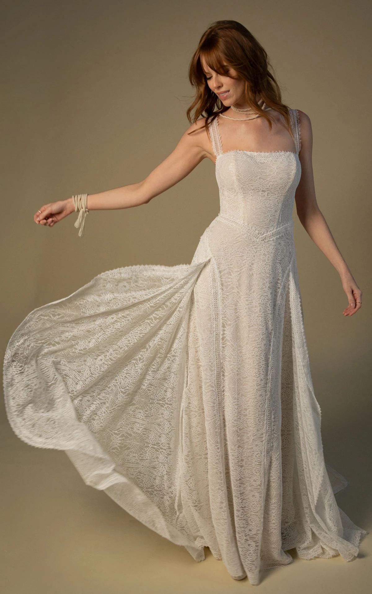 jean Square Neckline Lace A-Line Wedding Gown by All Who Wander
