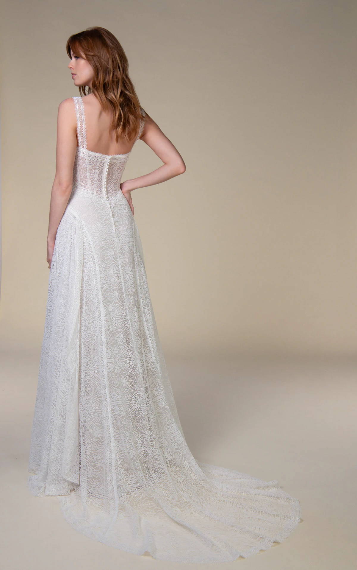 jean Square Neckline Lace A-Line Wedding Gown by All Who Wander