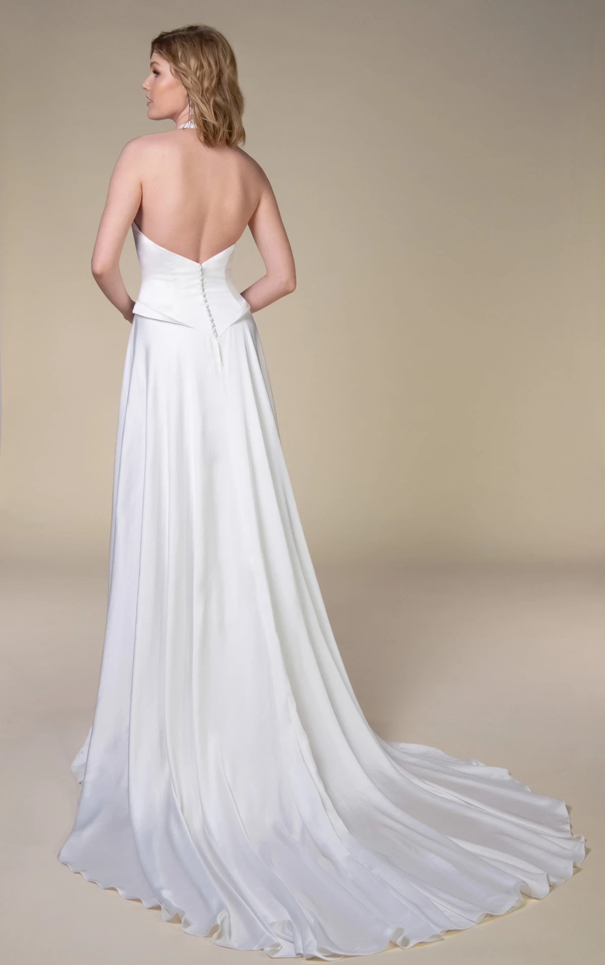 jovi Scoop Neckline Charmeuse Wedding Gown with Peplum Basque Waist  by All Who Wander