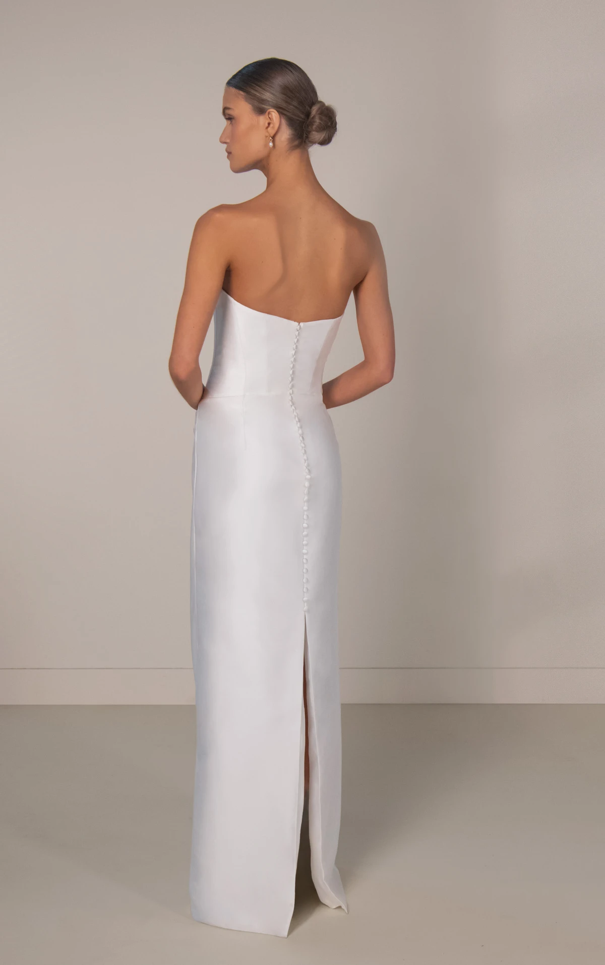 le1460 Strapless Duchesse Silk Satin Column Wedding Gown with Detachable Overskirt by Martina Liana Luxe