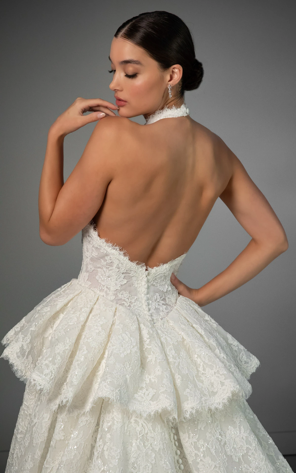 le1473 High-Neck Lace A-Line Wedding Gown with Detachable Peplum  by Martina Liana Luxe
