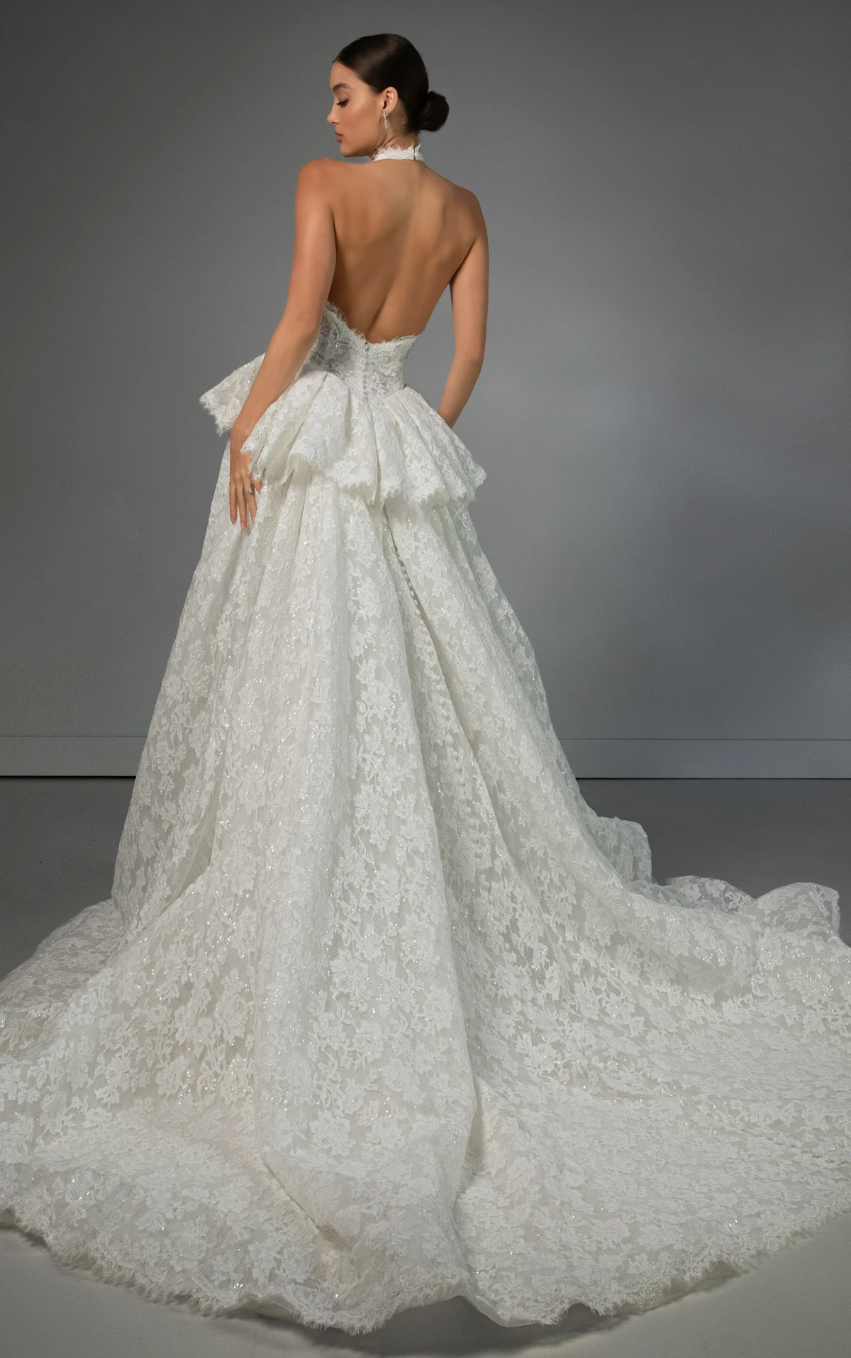 le1473 High-Neck Lace A-Line Wedding Gown with Detachable Peplum  by Martina Liana Luxe