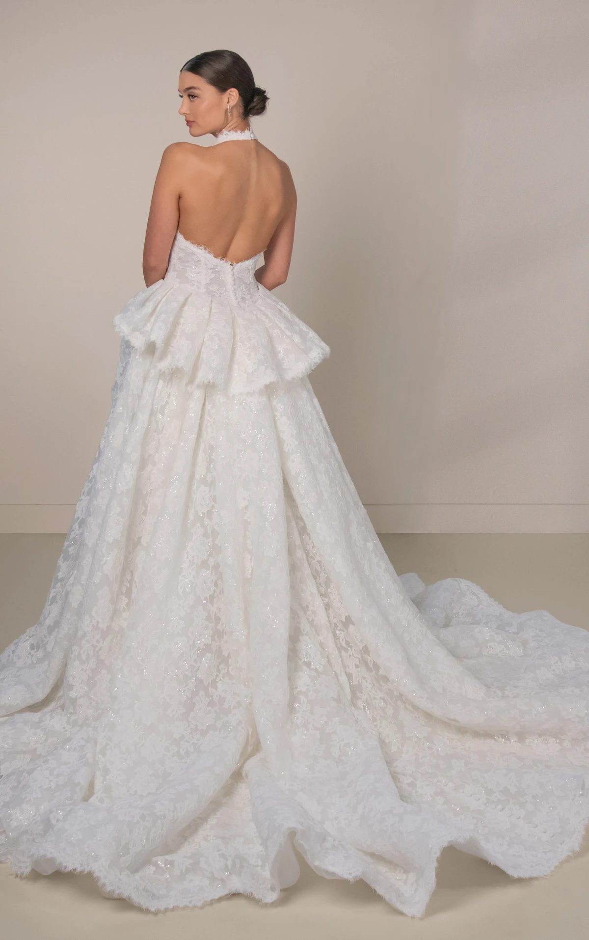 le1473 High-Neck Lace A-Line Wedding Gown with Detachable Peplum  by Martina Liana Luxe