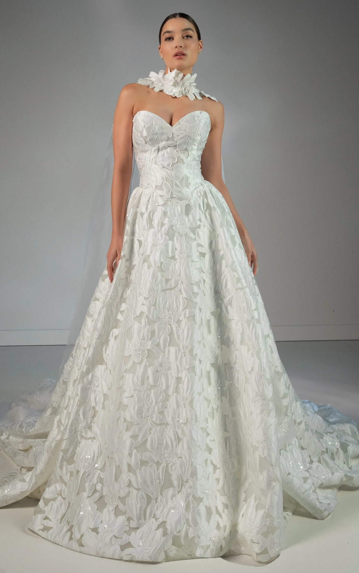 Lace and Organza A-Line Wedding Dress with Shawl, LE1474, byMartina Liana Luxe