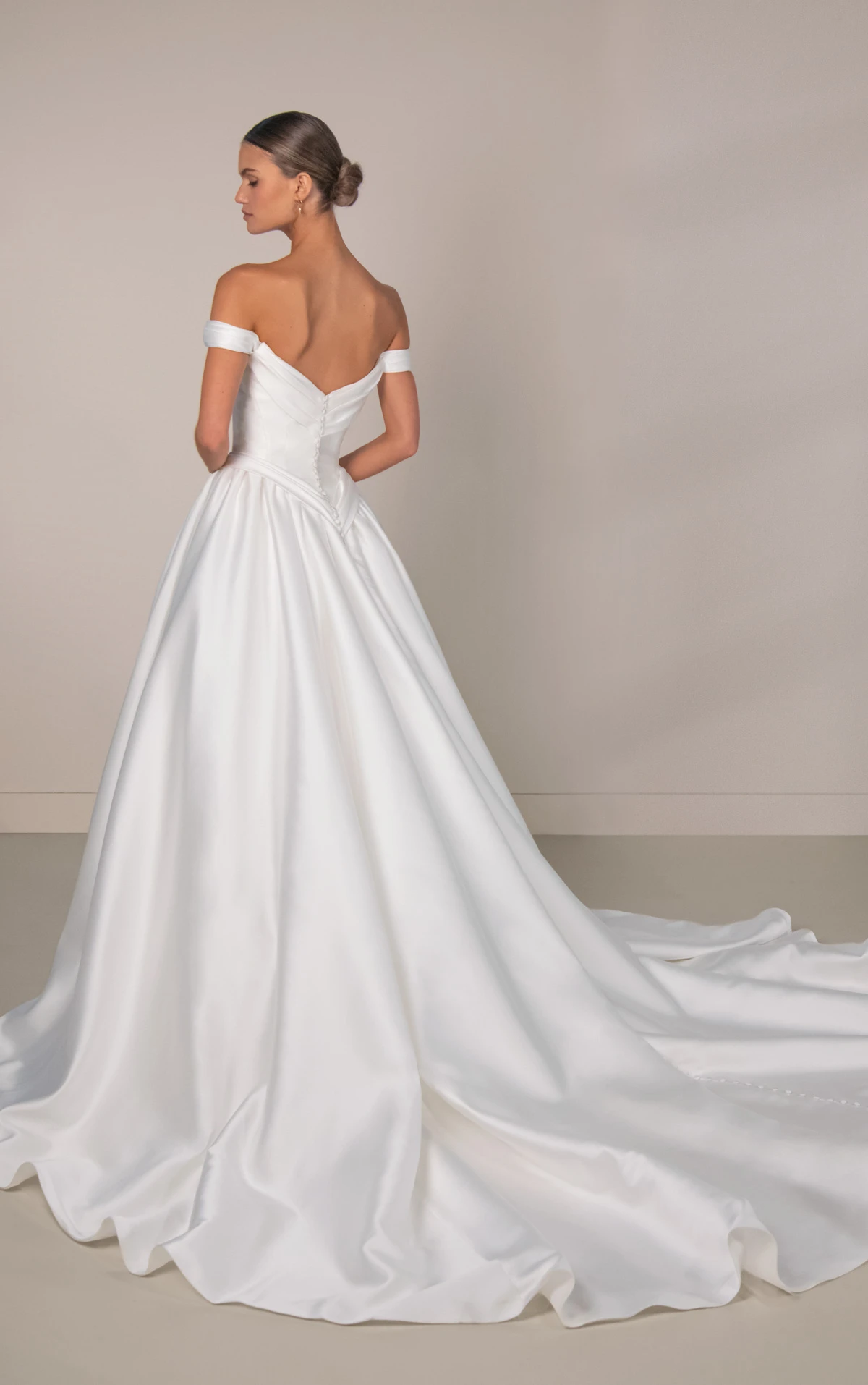 le1477 Off-the-Shoulder Ballgown Wedding Gown with Hip Pleating by Martina Liana Luxe