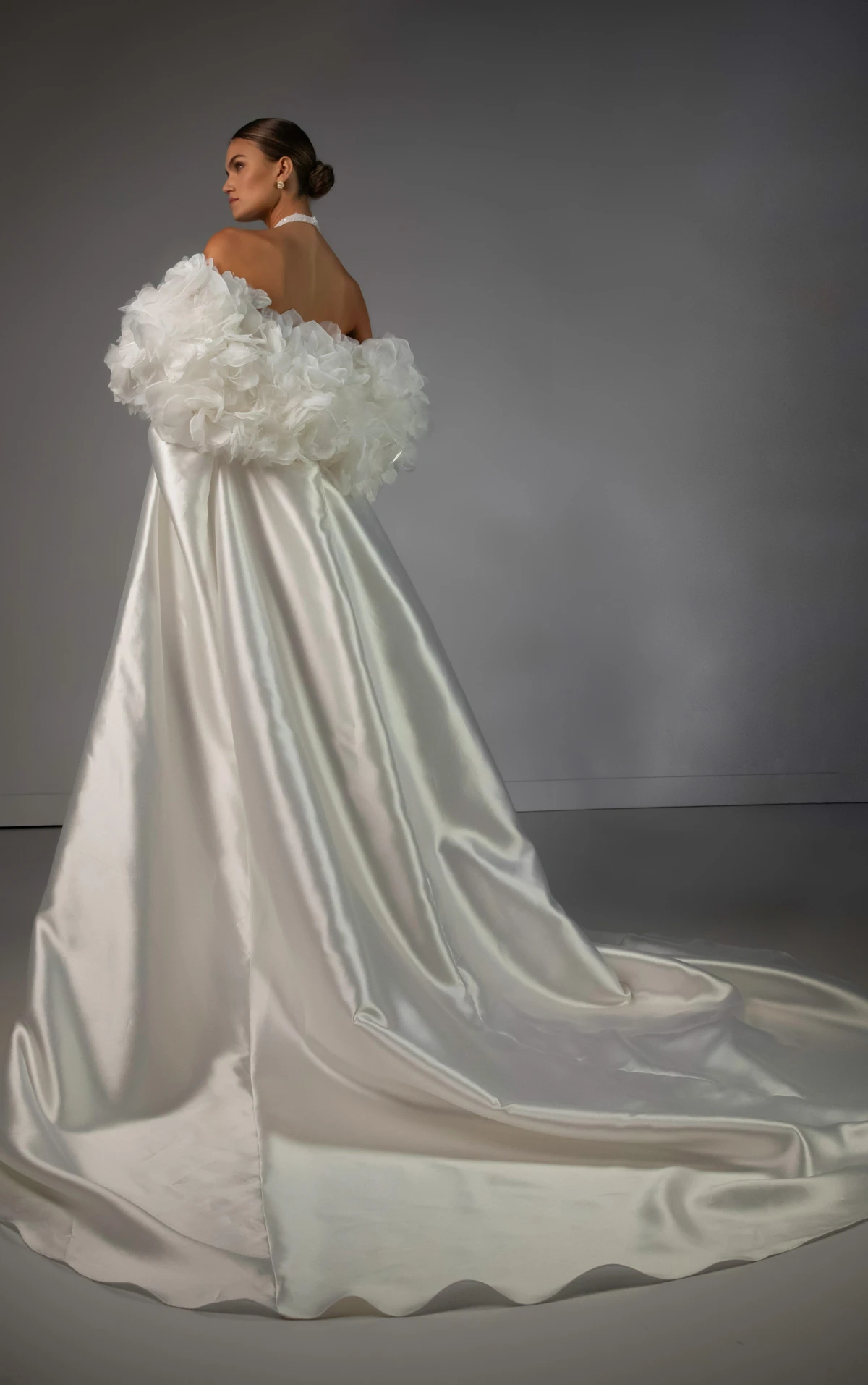 le1481 Halter Neck Beaded Lace Wedding Gown with Satin Organdy Floral Topper by Martina Liana Luxe