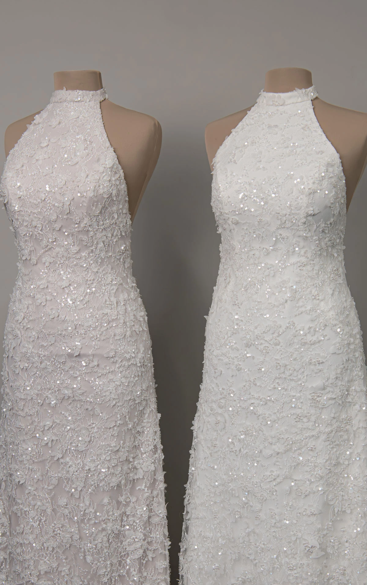 le1481 Halter Neck Beaded Lace Wedding Gown with Satin Organdy Floral Topper by Martina Liana Luxe