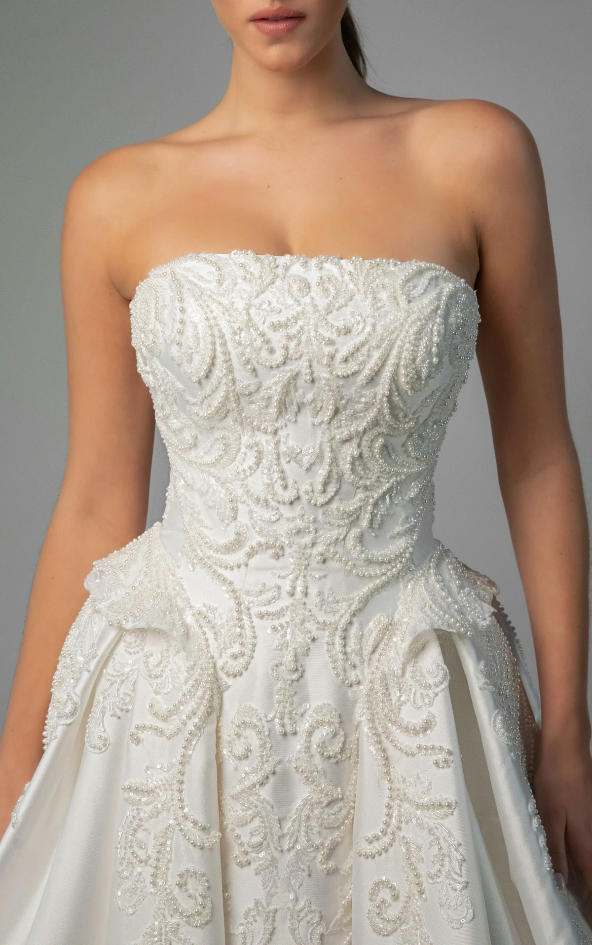 le1492 Strapless Ballgown Wedding Gown with Pearl Beading and Peplum Waist  by Martina Liana Luxe