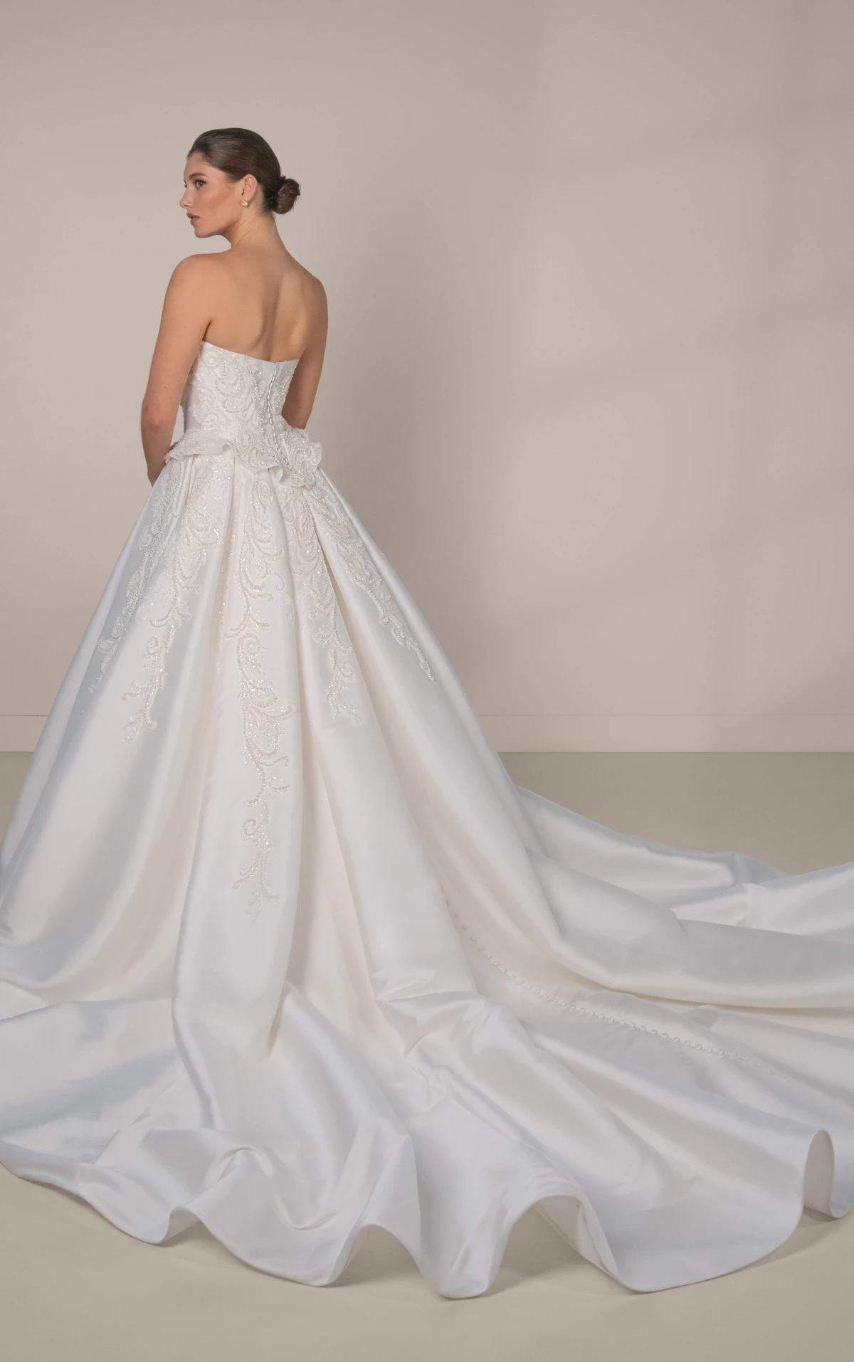 le1492 Strapless Ballgown Wedding Gown with Pearl Beading and Peplum Waist  by Martina Liana Luxe