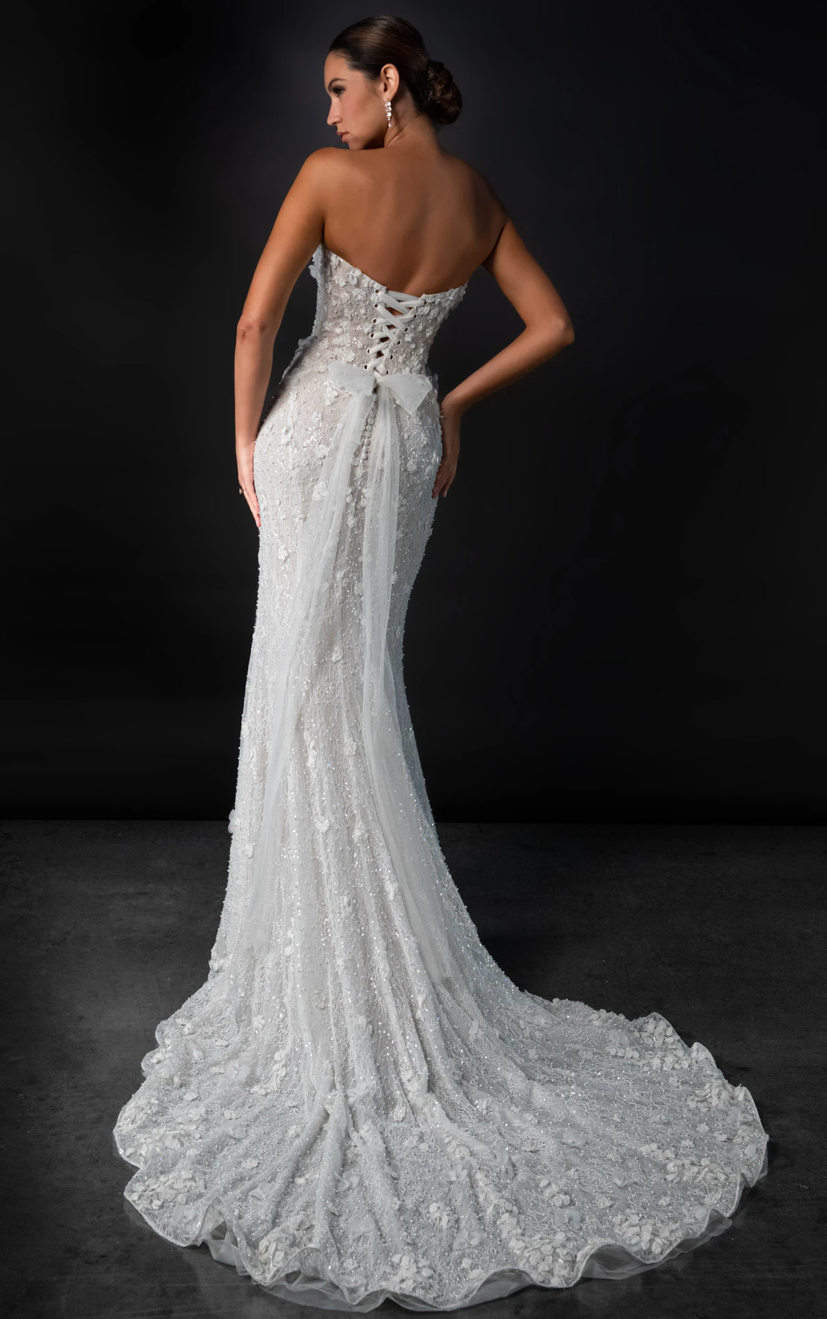 ml1999 Strapless Fit-and-Flare 3D Floral Lace and Tulle Wedding Gown  by Martina Liana