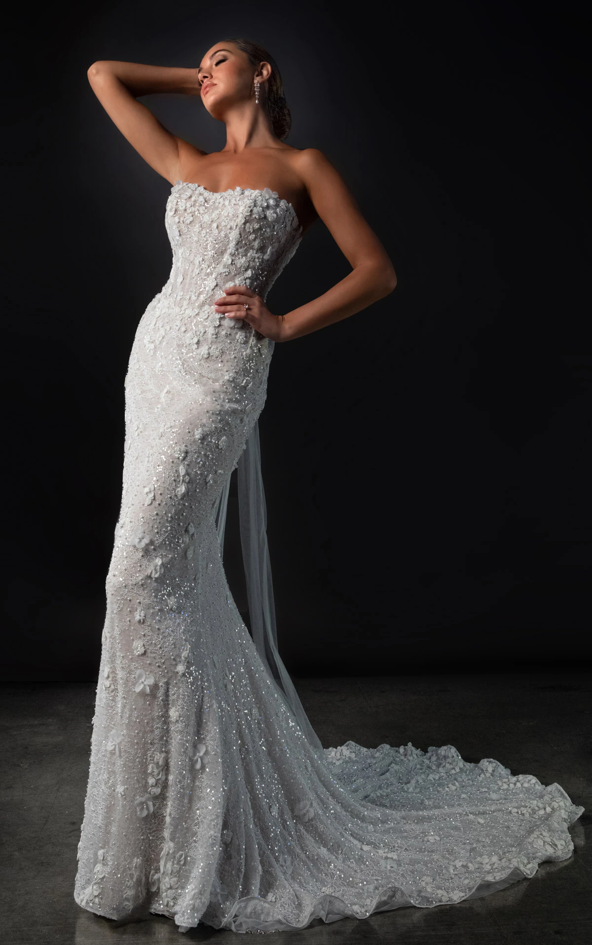 ml1999 Strapless Fit-and-Flare 3D Floral Lace and Tulle Wedding Gown  by Martina Liana