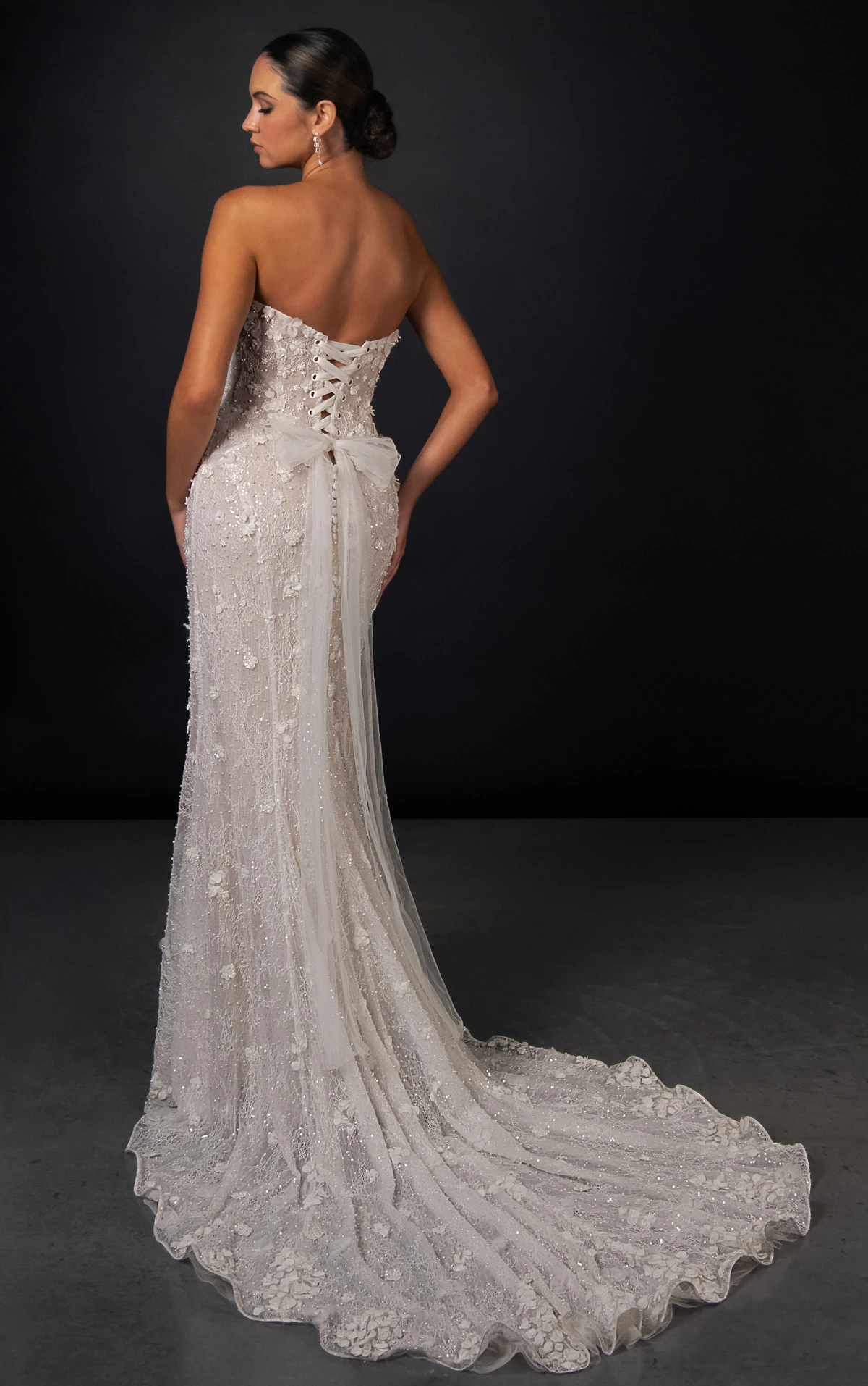 ml1999 Strapless Fit-and-Flare 3D Floral Lace and Tulle Wedding Gown  by Martina Liana