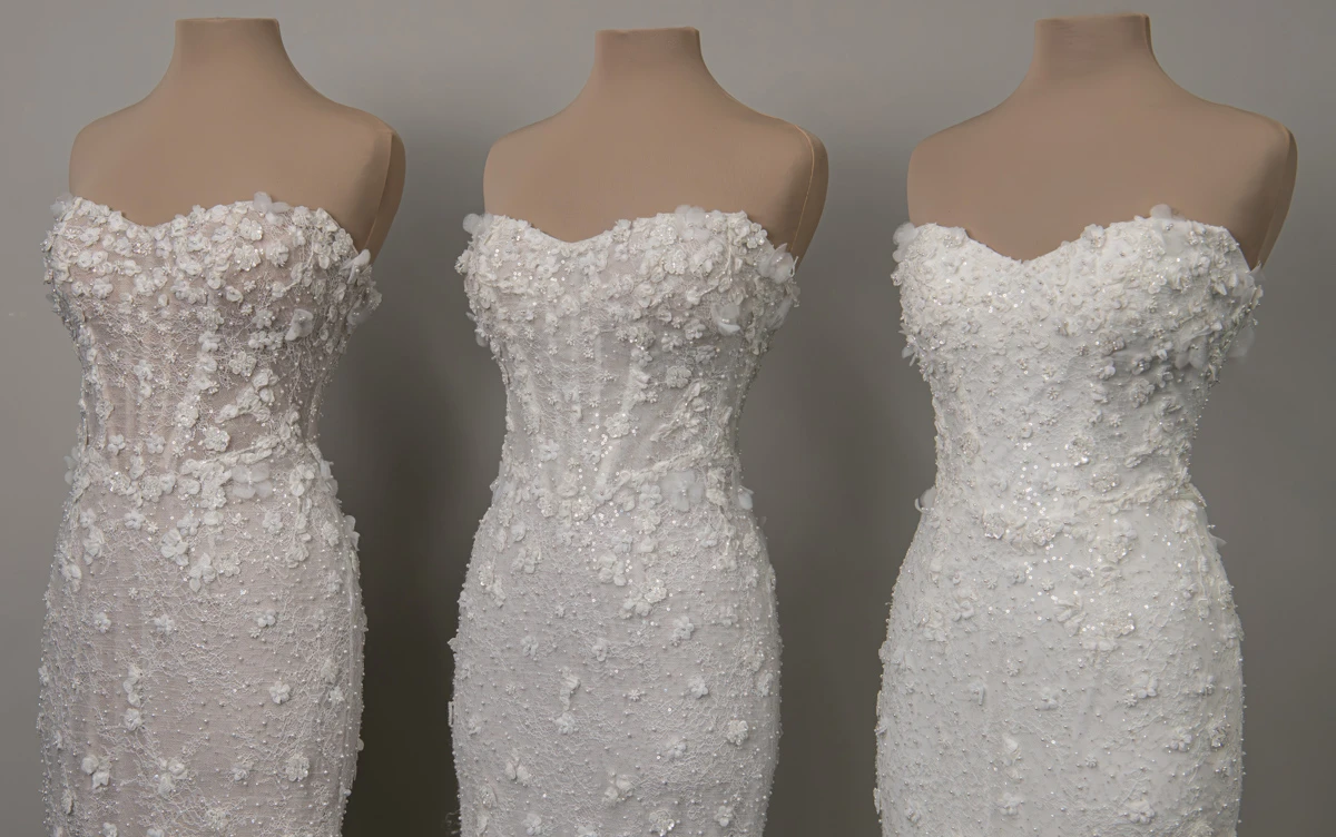 ml1999 Strapless Fit-and-Flare 3D Floral Lace and Tulle Wedding Gown  by Martina Liana
