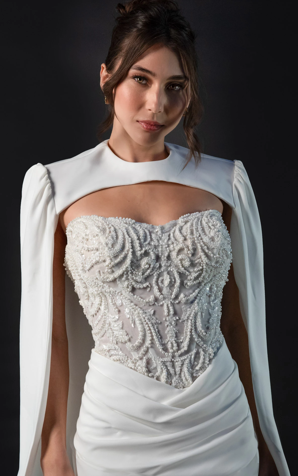 ml2008 Beaded Lace and Liquid Crepe Column Wedding Gown with Detachable Straps  by Martina Liana