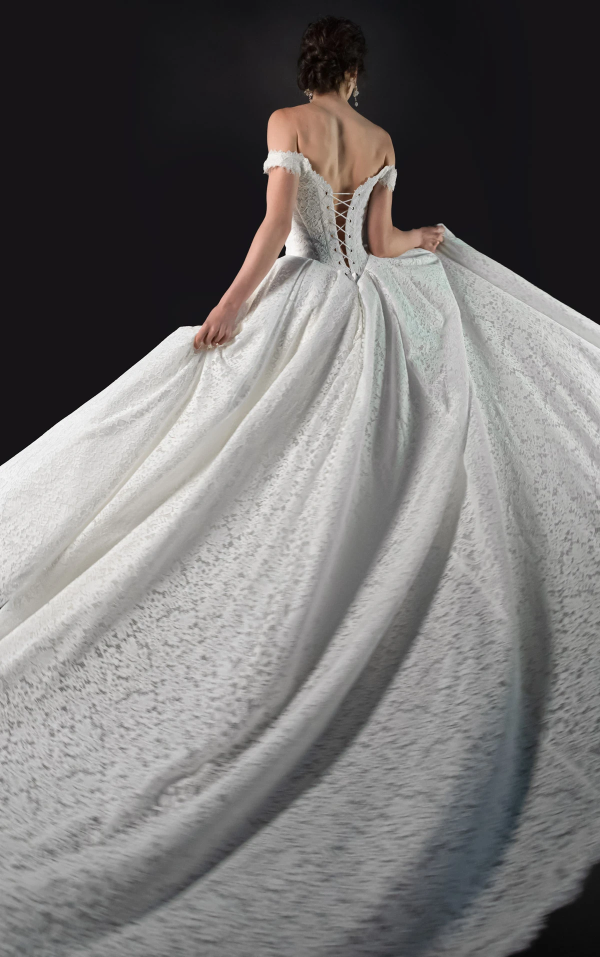 ml2020 Off-the-Shoulder Lace A-Line Wedding Gown with Scalloped Eyelash Trim  by Martina Liana