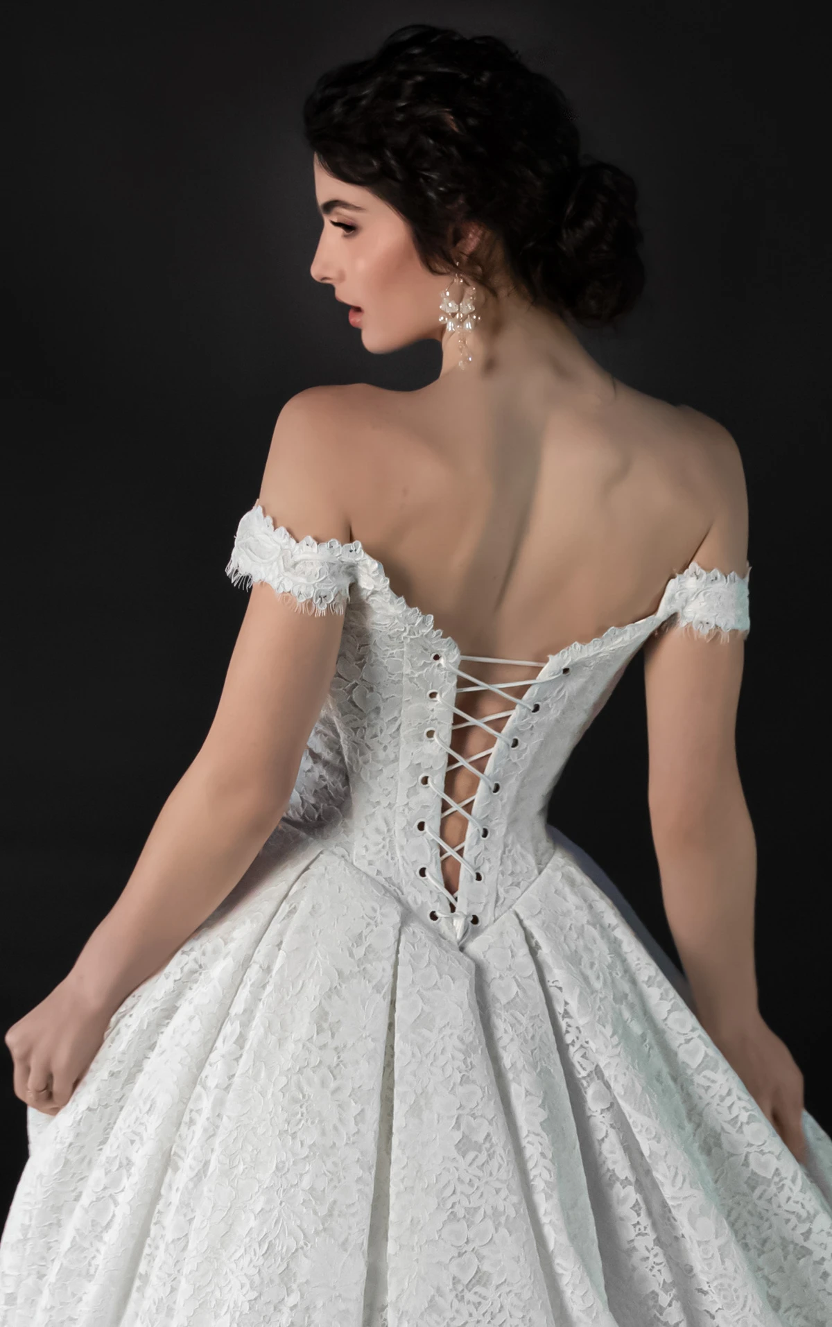 ml2020 Off-the-Shoulder Lace A-Line Wedding Gown with Scalloped Eyelash Trim  by Martina Liana