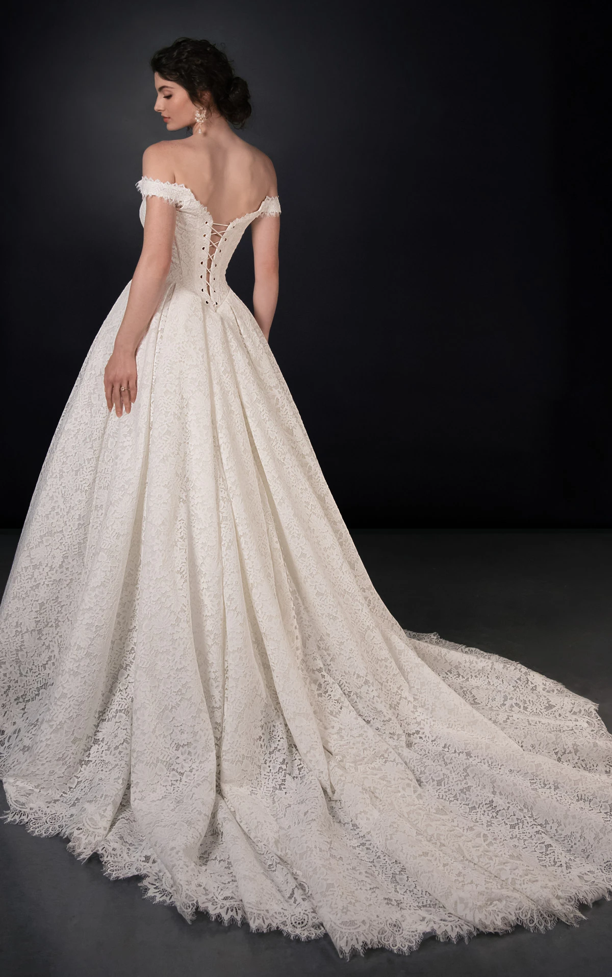 ml2020 Off-the-Shoulder Lace A-Line Wedding Gown with Scalloped Eyelash Trim  by Martina Liana