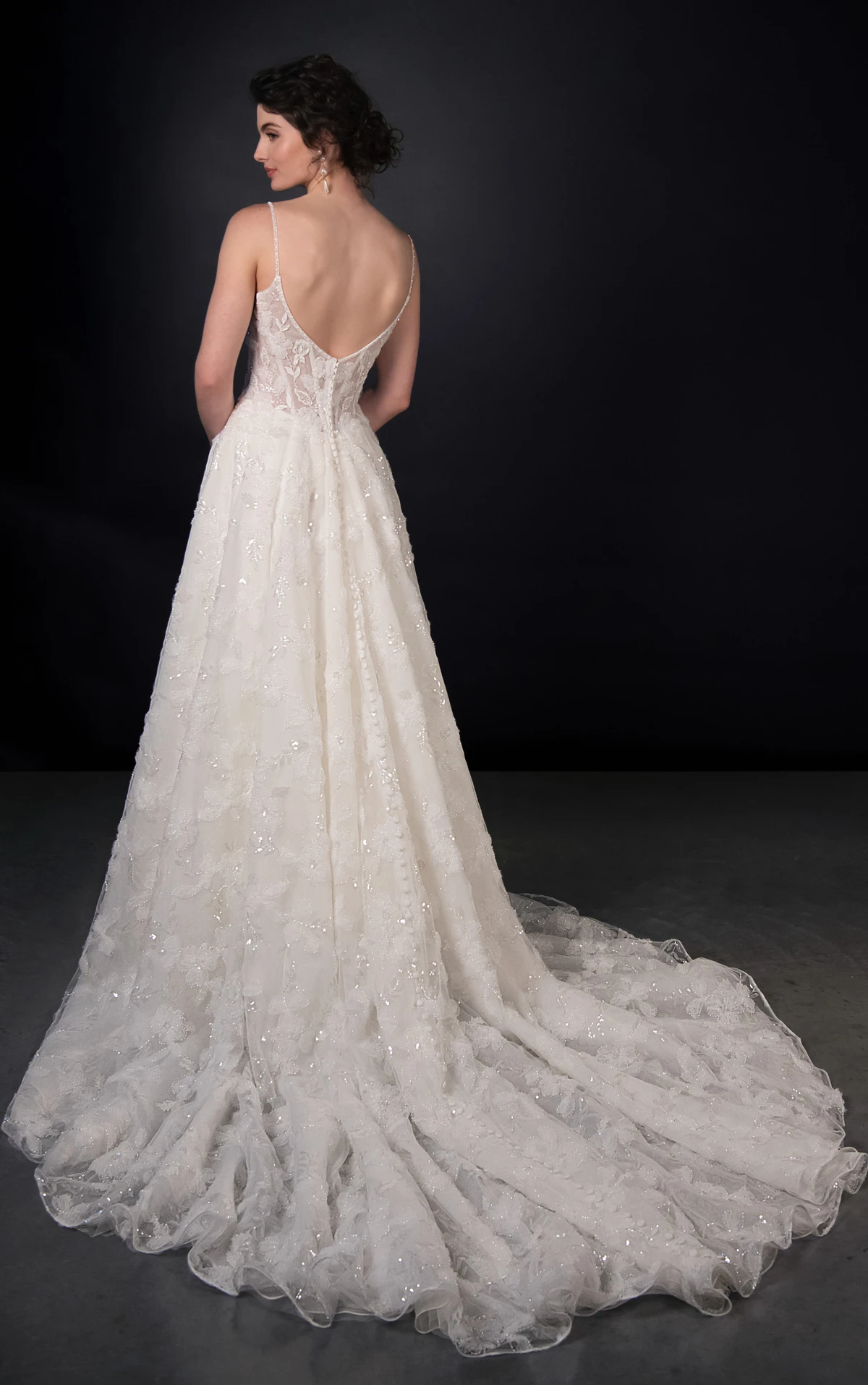 ml2032 Bustier Lace A-Line Wedding Gown with Shimmering Beaded Floral Detail  by Martina Liana