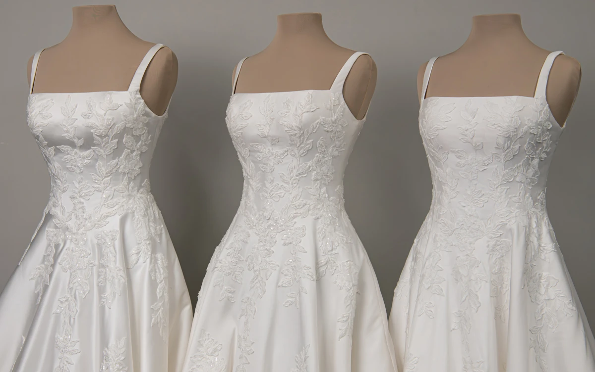 ml2036 Square Neck Lace and Silk Zibeline A-Line Wedding Gown with Pockets  by Martina Liana