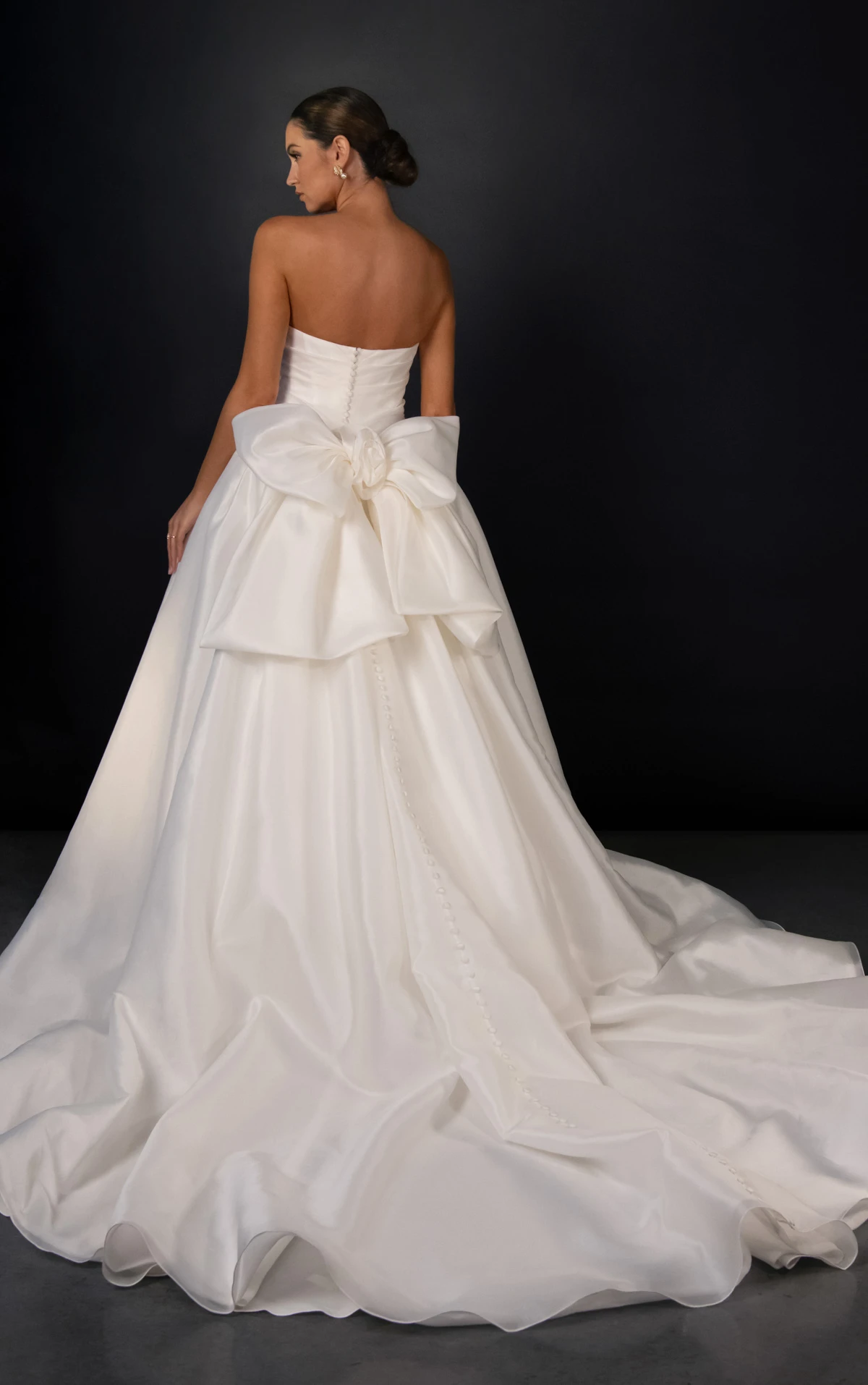 ml2037 Luxe Organza A-Line Wedding Gown with Asymmetrical Shawl and Detachable Bow by Martina Liana
