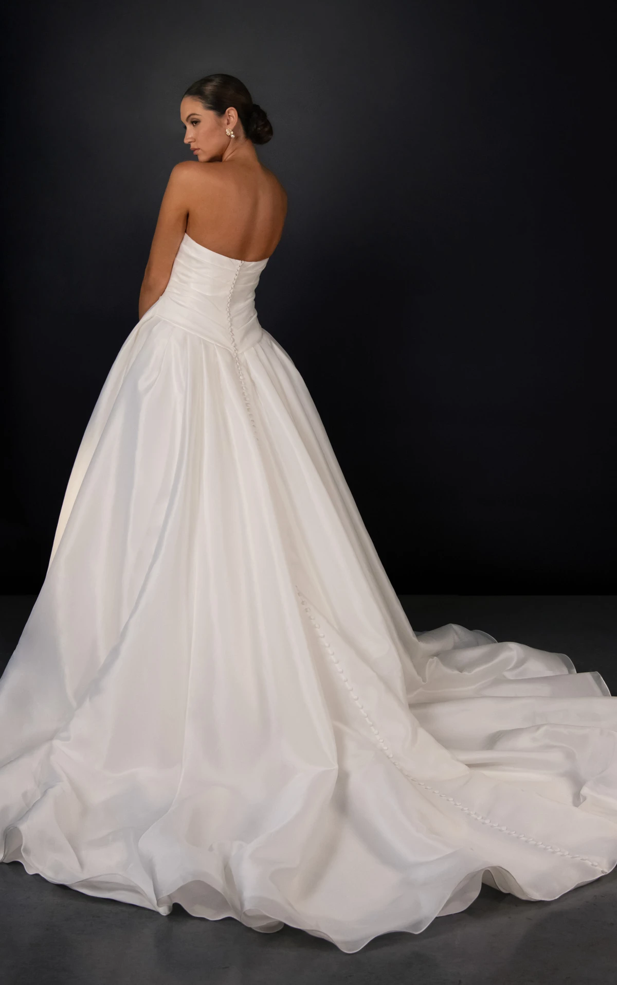 ml2037 Luxe Organza A-Line Wedding Gown with Asymmetrical Shawl and Detachable Bow by Martina Liana