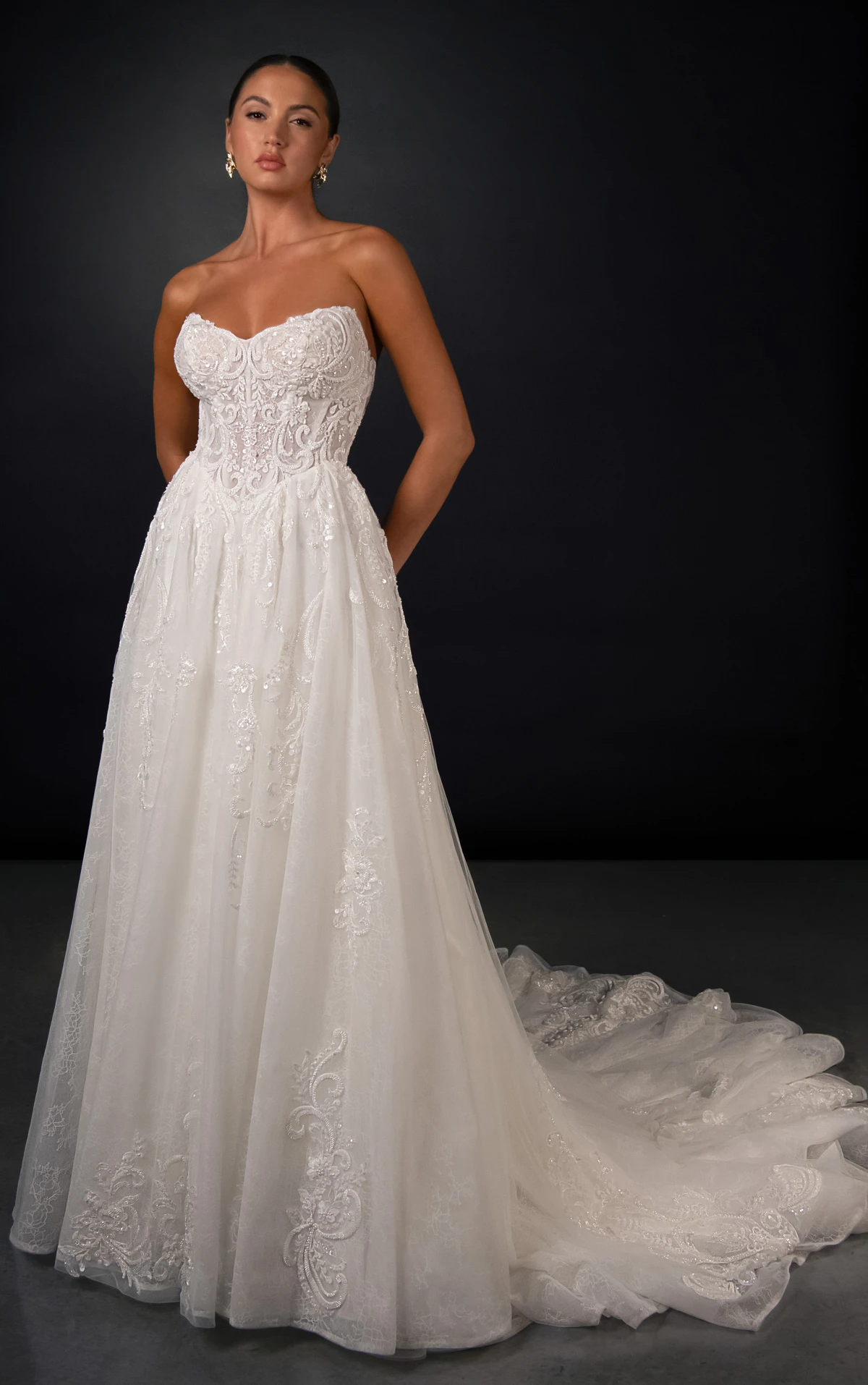ml2040 High-Neck Long Sleeve Lace and Tulle A-Line Wedding Gown  by Martina Liana