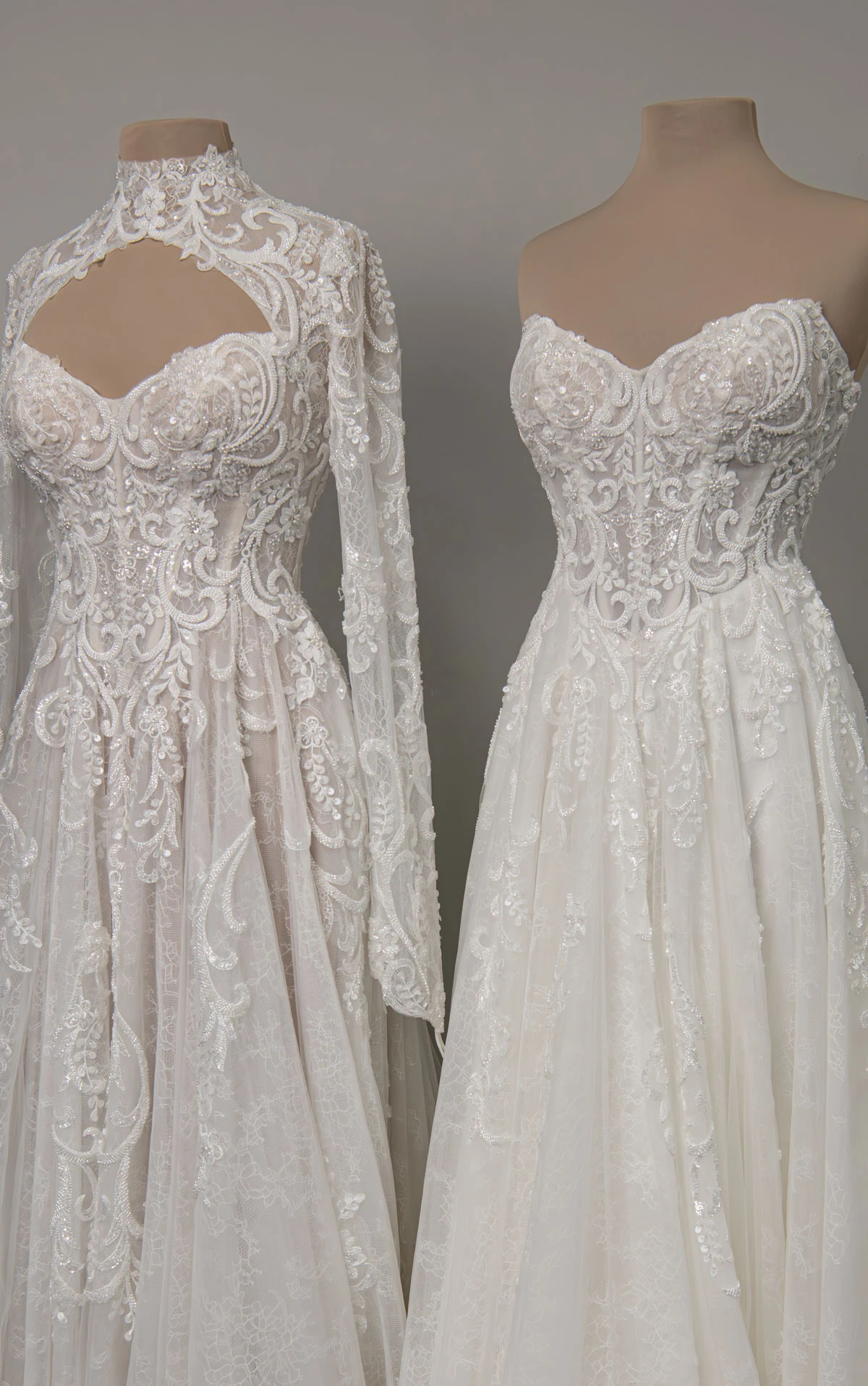 ml2040 High-Neck Long Sleeve Lace and Tulle A-Line Wedding Gown  by Martina Liana
