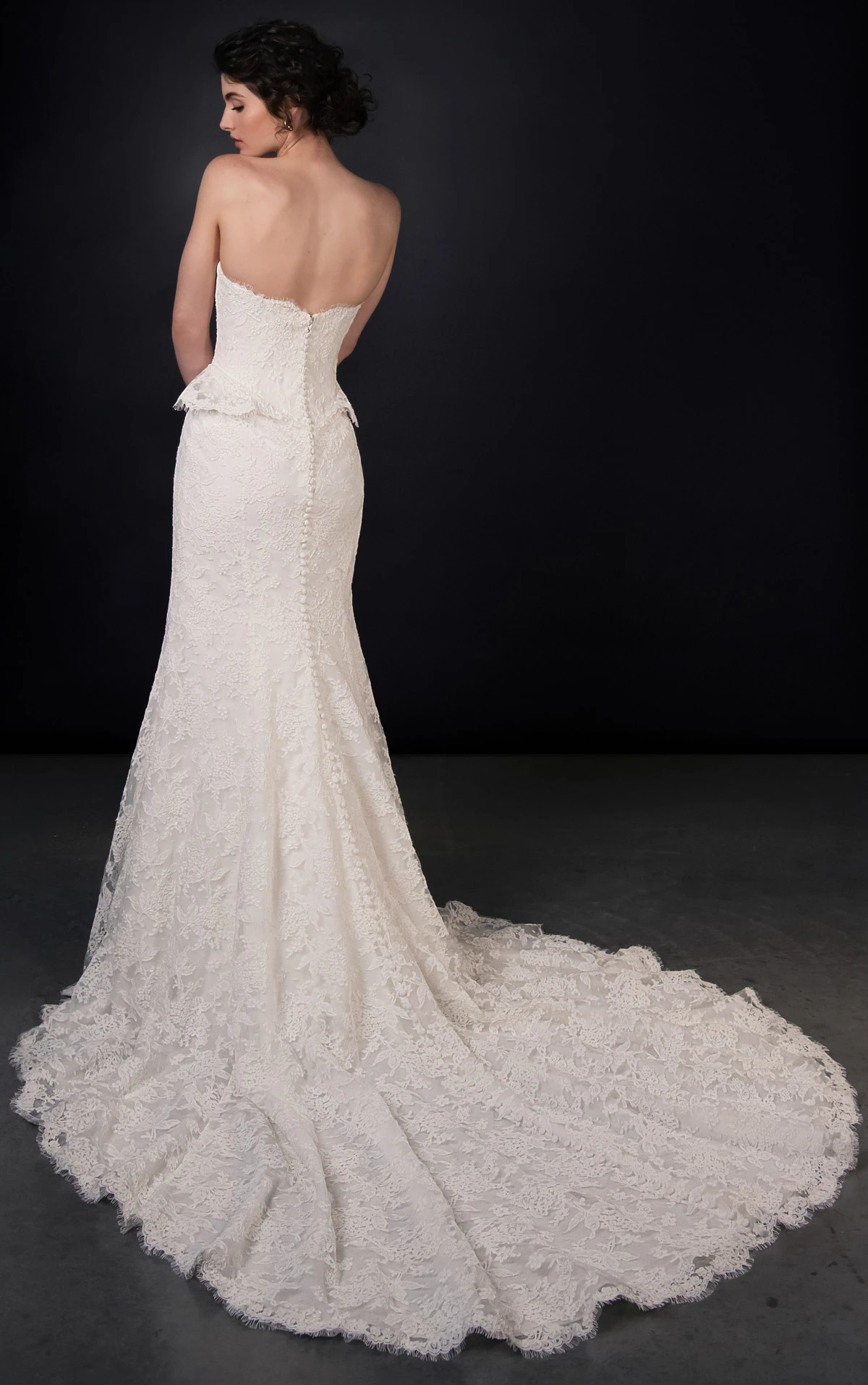 ml2042 Lace Strapless Fit-and-Flare Wedding Gown with Dainty Peplum Waist Detail  by Martina Liana