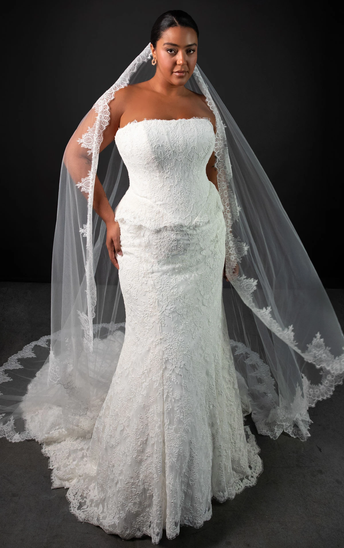 ml2042+ Plus Size Lace Strapless Fit-and-Flare Wedding Gown with Dainty Peplum Waist Detail  by Martina Liana