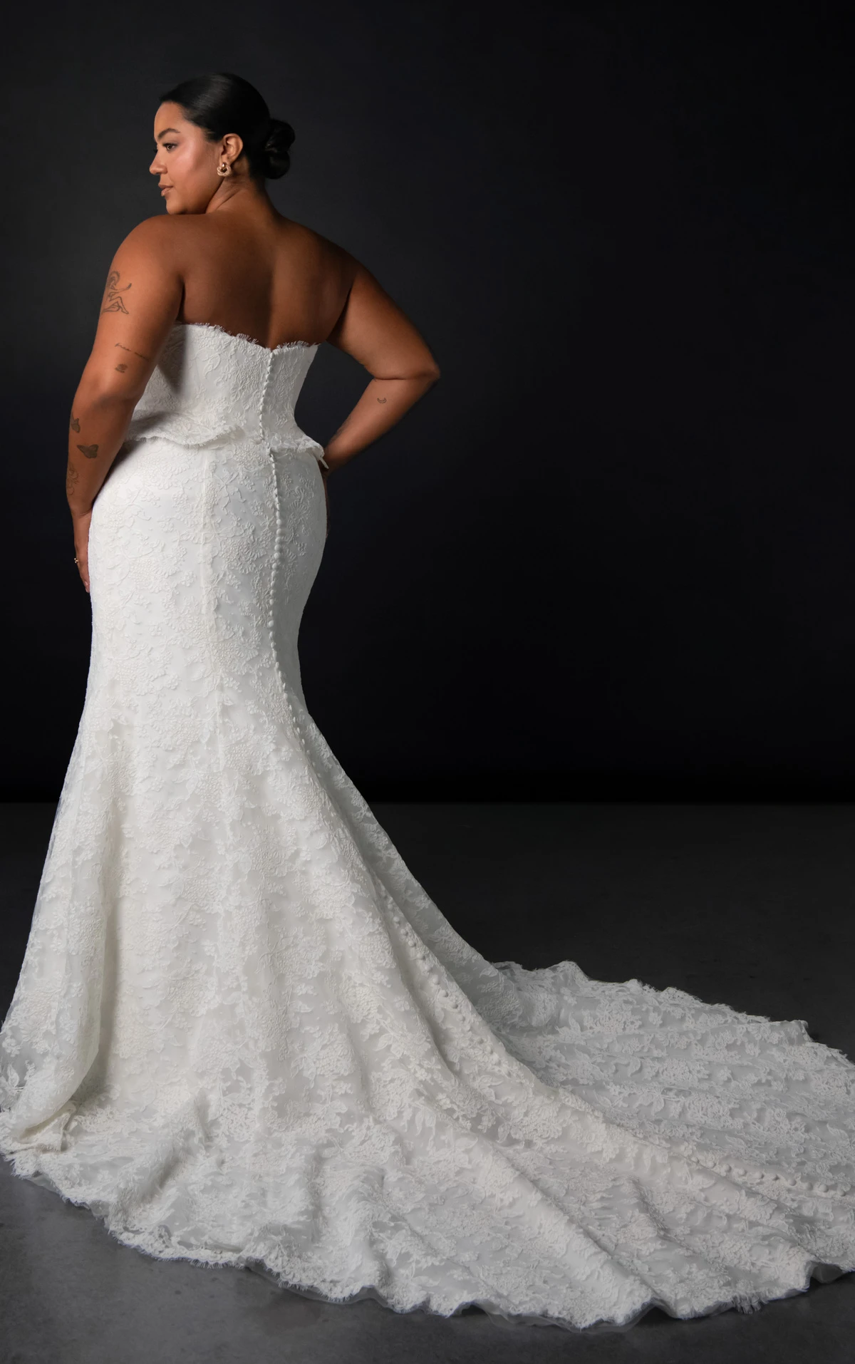 ml2042+ Plus Size Lace Strapless Fit-and-Flare Wedding Gown with Dainty Peplum Waist Detail  by Martina Liana