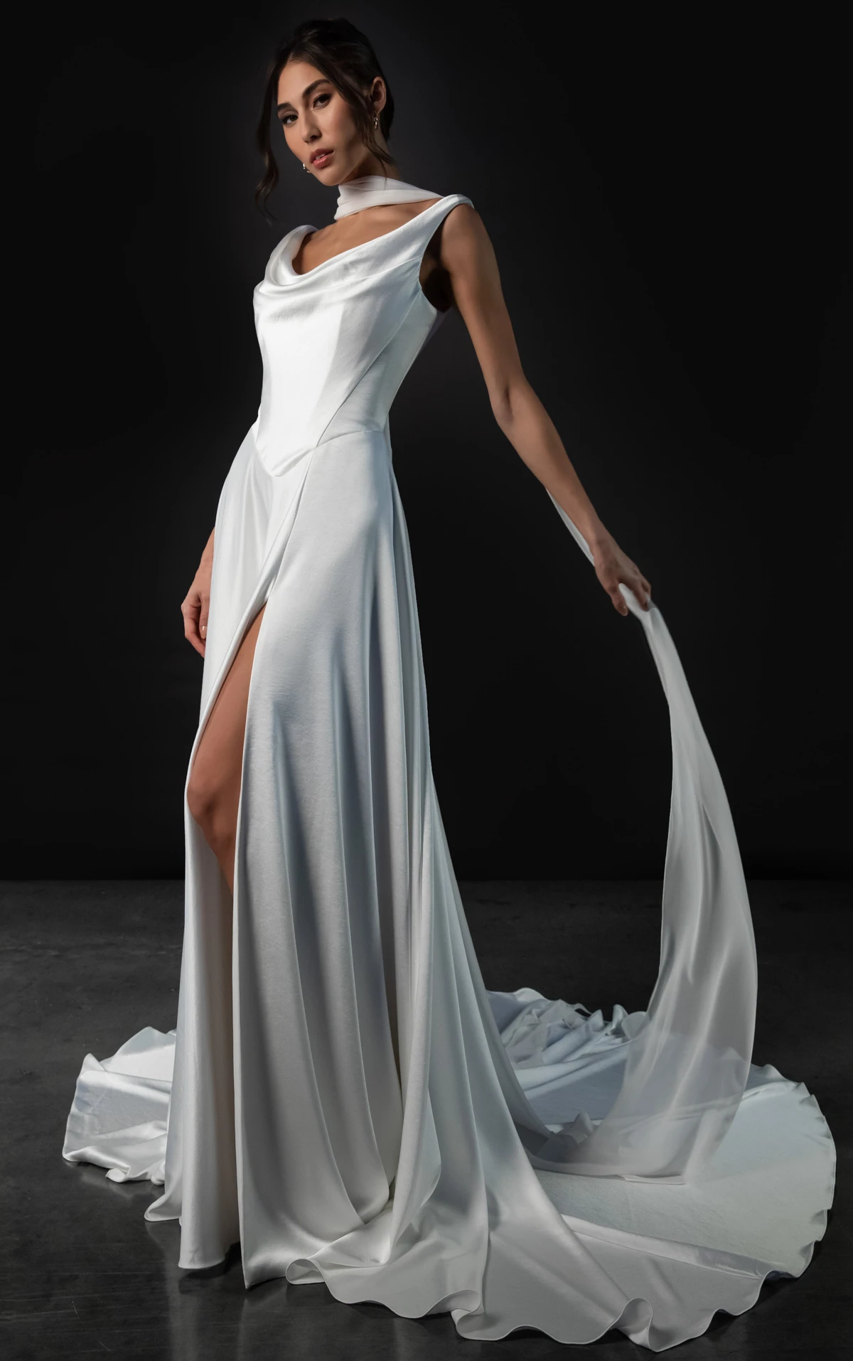 ml2058 Sandwashed Charmeuse A-Line Wedding Gown with Cowl Neckline  by Martina Liana