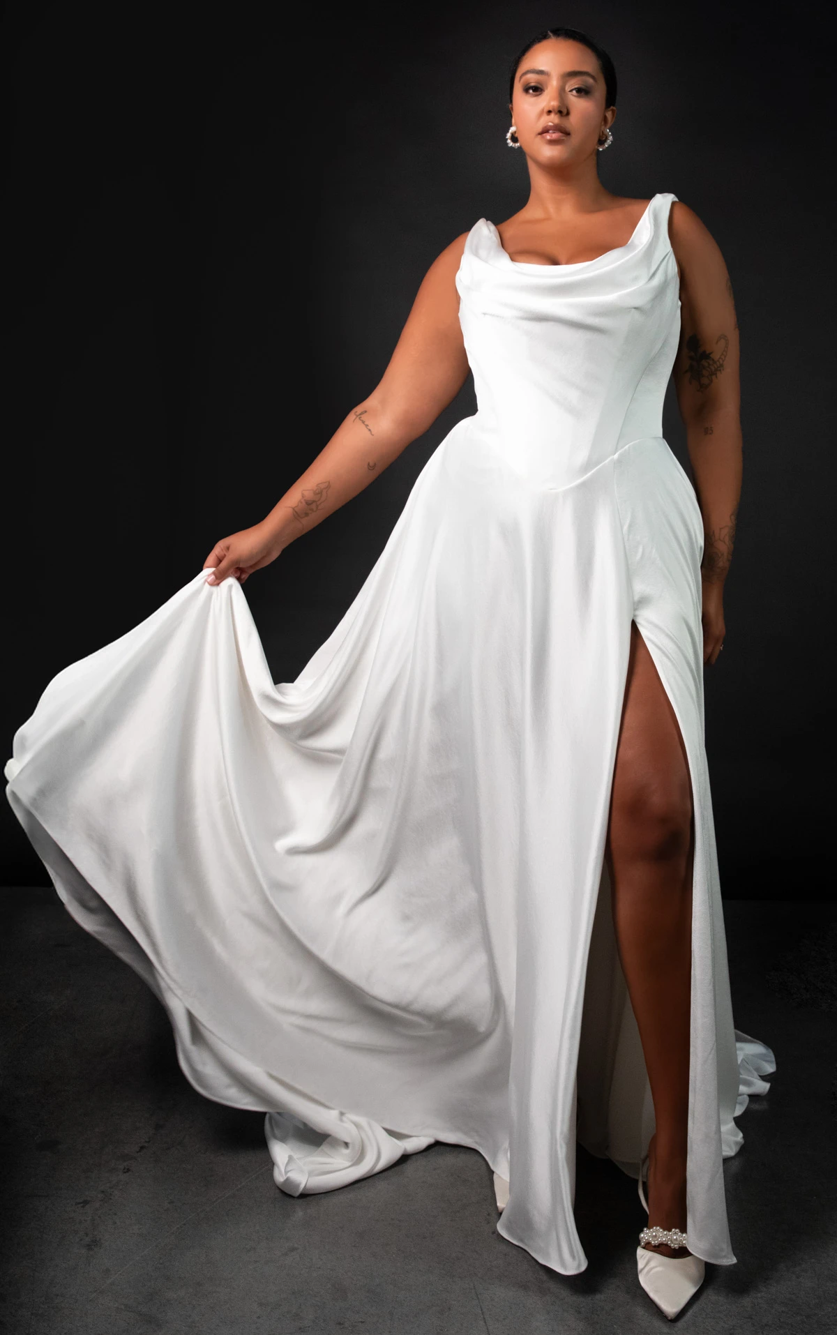 ml2058 Sandwashed Charmeuse A-Line Wedding Gown with Cowl Neckline  by Martina Liana