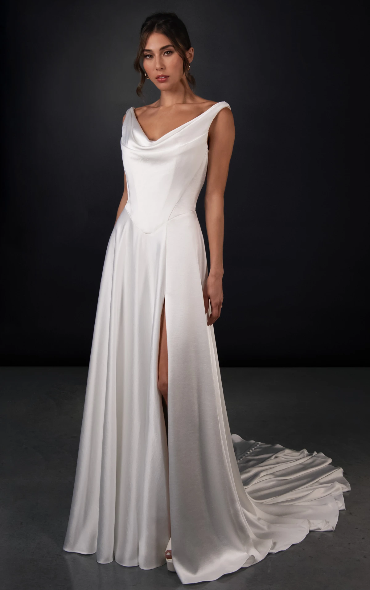 ml2058 Sandwashed Charmeuse A-Line Wedding Gown with Cowl Neckline  by Martina Liana