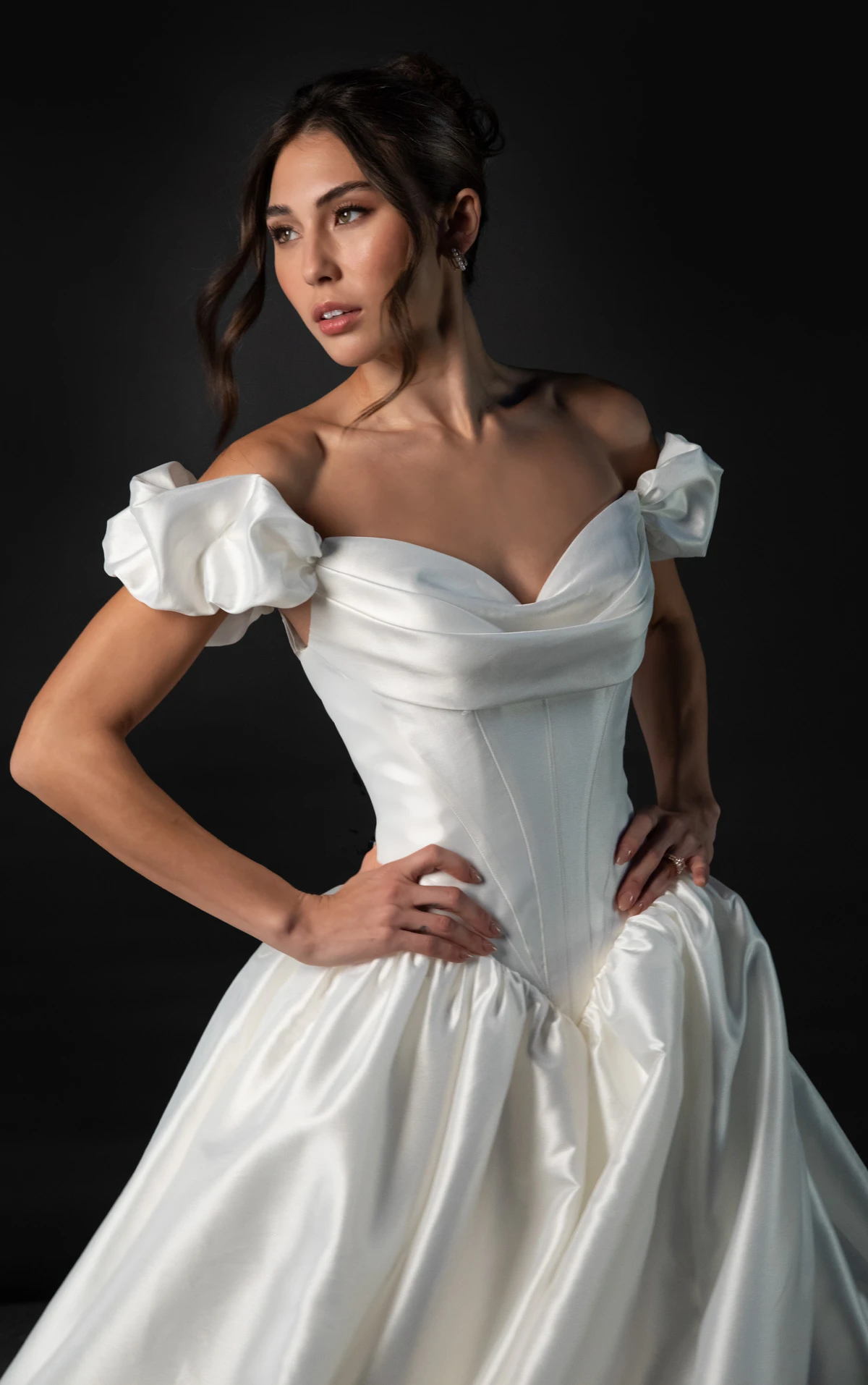 ml2059 Off-the-Shoulder Satin Organdy Ballgown Wedding Gown with Puff Sleeves  by Martina Liana