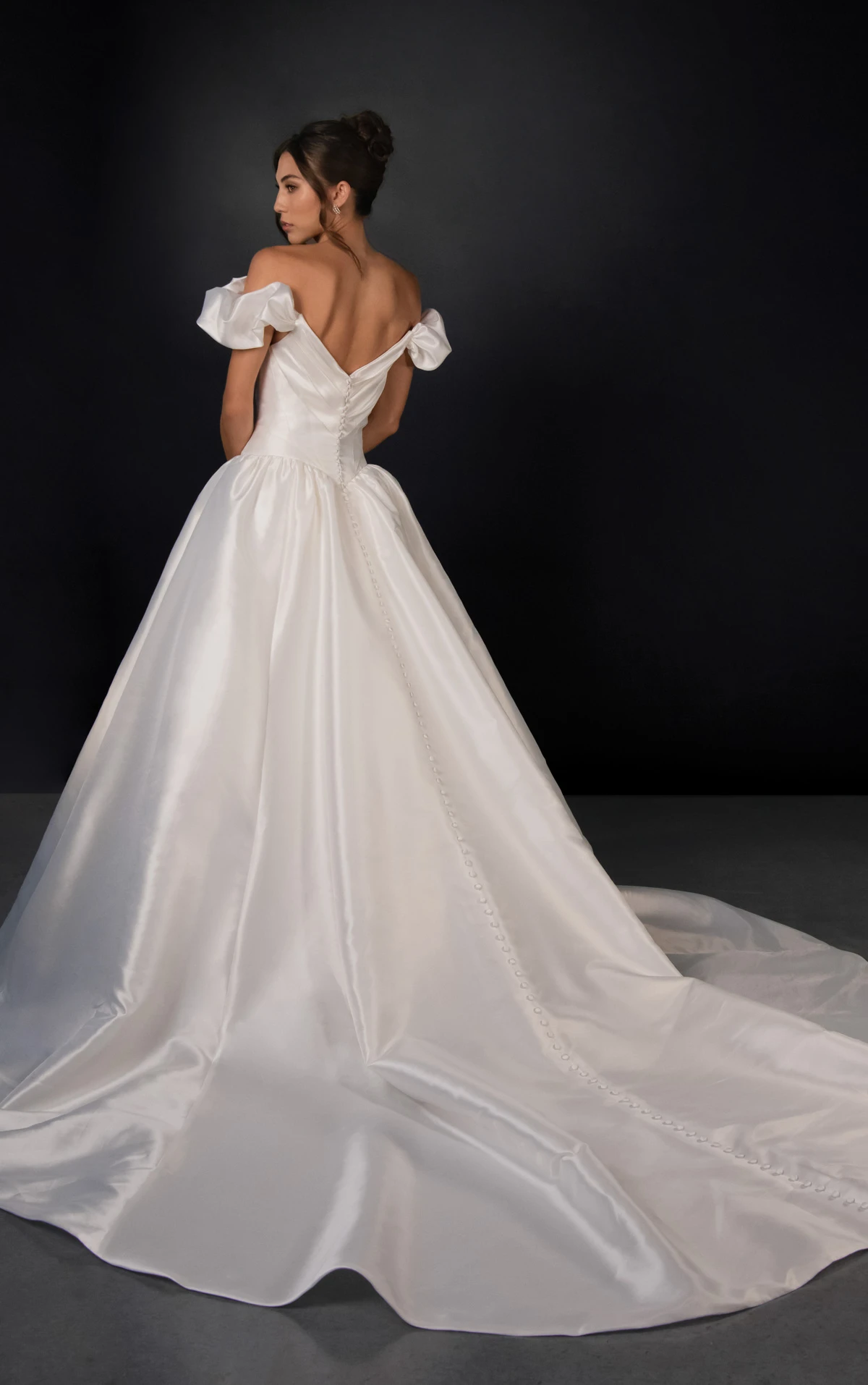 ml2059 Off-the-Shoulder Satin Organdy Ballgown Wedding Gown with Puff Sleeves  by Martina Liana