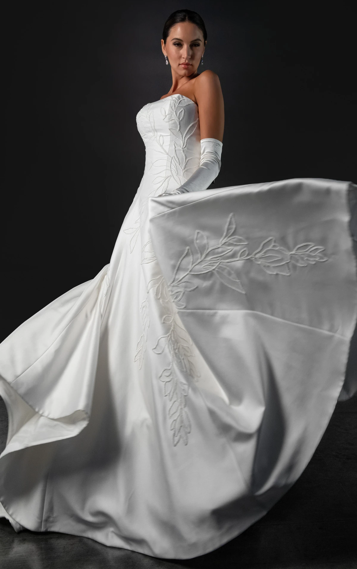 ml2062 Strapless Brushed Mikado A-Line Wedding Gown with Large Floral Detailing  by Martina Liana