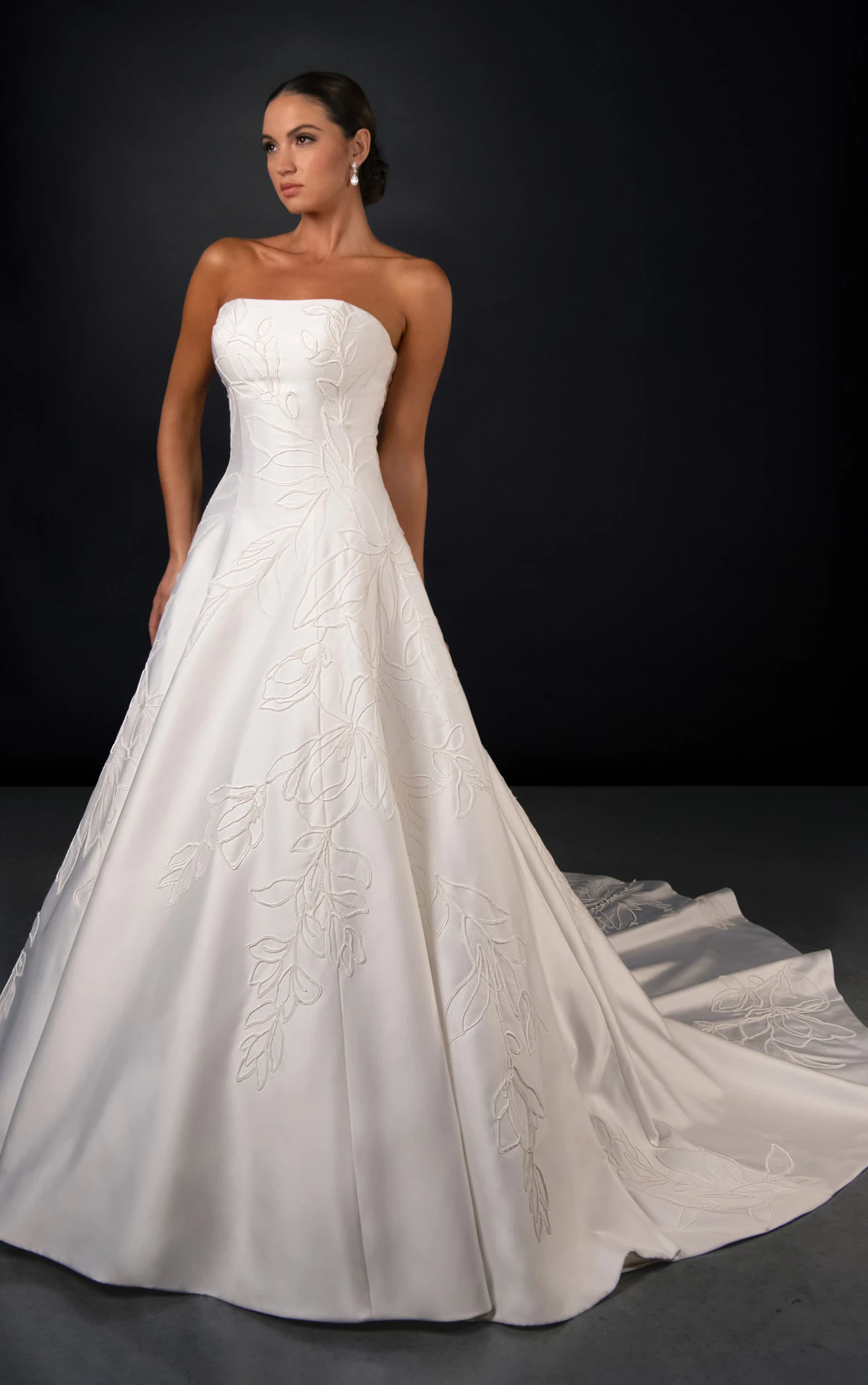 ml2062 Strapless Brushed Mikado A-Line Wedding Gown with Large Floral Detailing  by Martina Liana