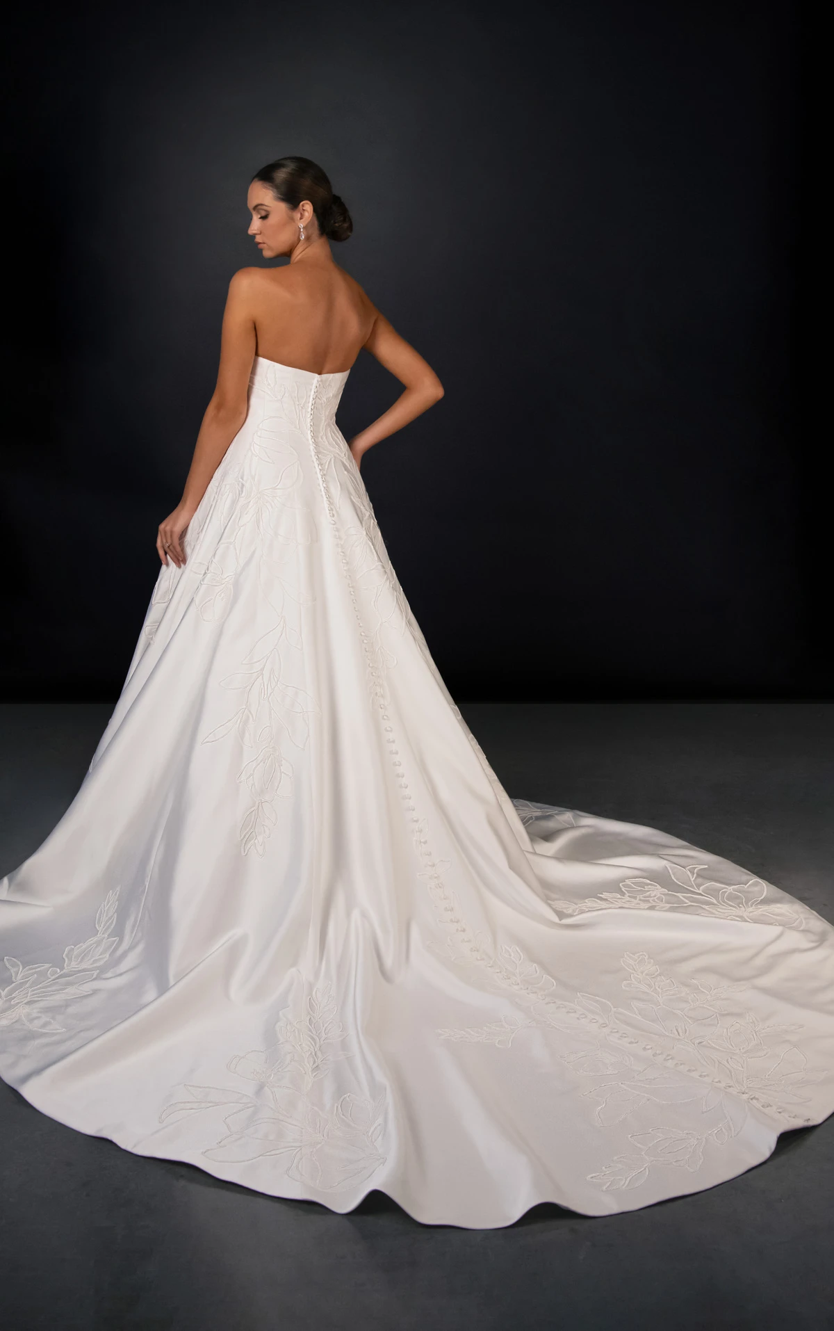 ml2062 Strapless Brushed Mikado A-Line Wedding Gown with Large Floral Detailing  by Martina Liana