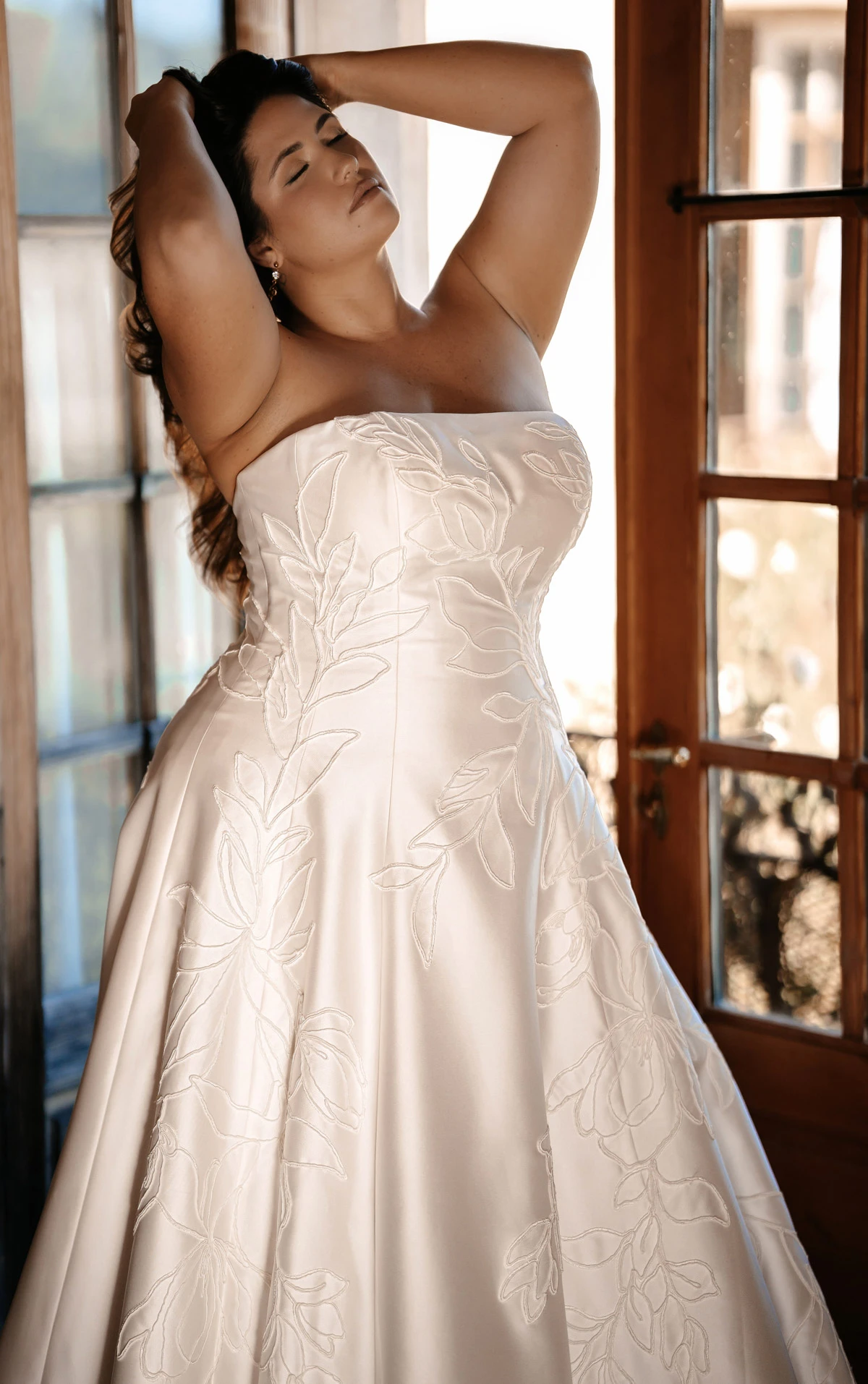 ml2062+ Plus Size Strapless Brushed Mikado A-Line Wedding Gown with Large Floral Detailing  by Martina Liana
