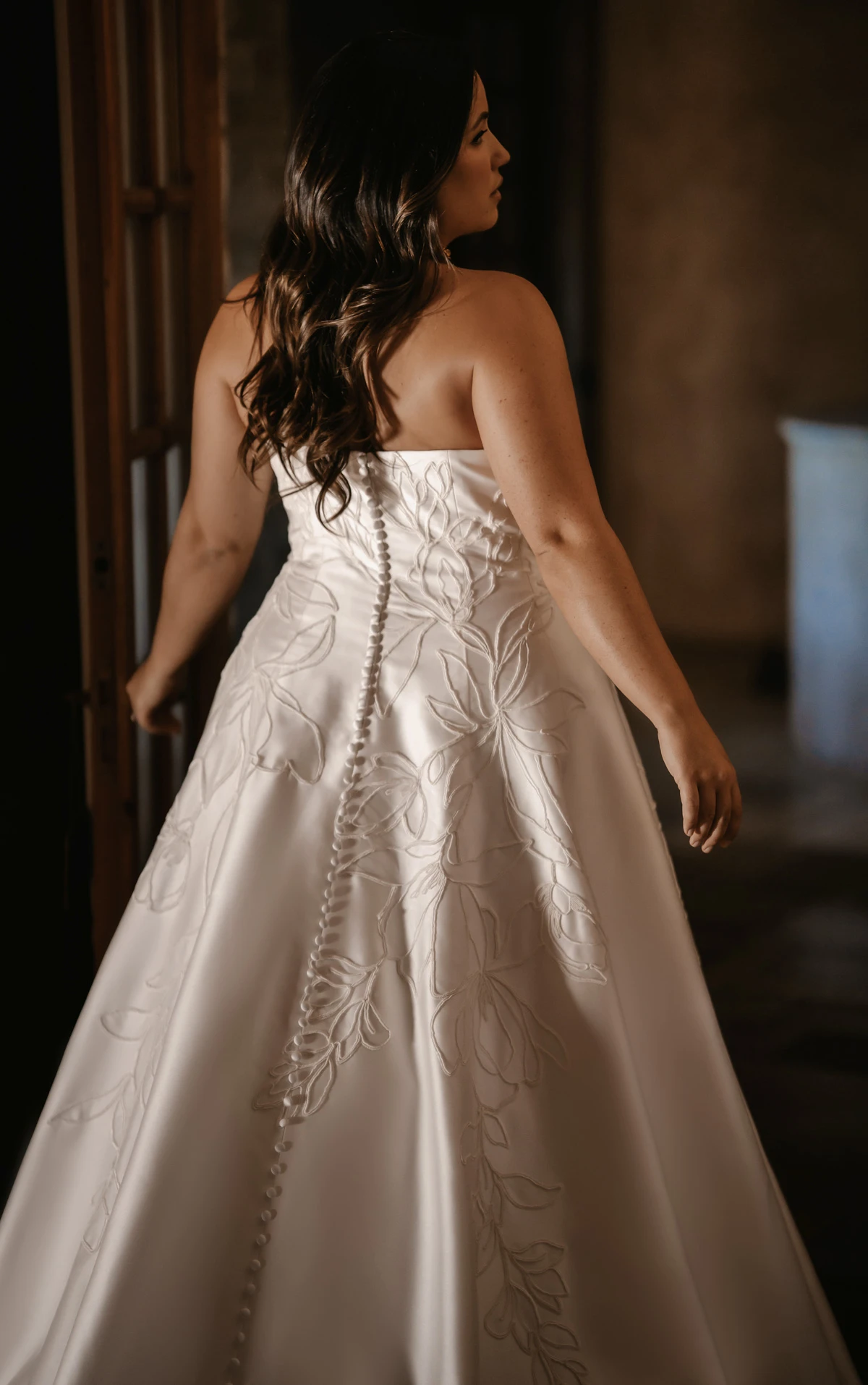 ml2062+ Plus Size Strapless Brushed Mikado A-Line Wedding Gown with Large Floral Detailing  by Martina Liana