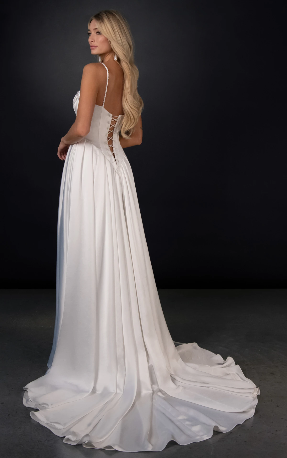 ml2063 Bustier Lace A-Line Wedding Gown with Shimmering Beaded Floral Detail  by Martina Liana