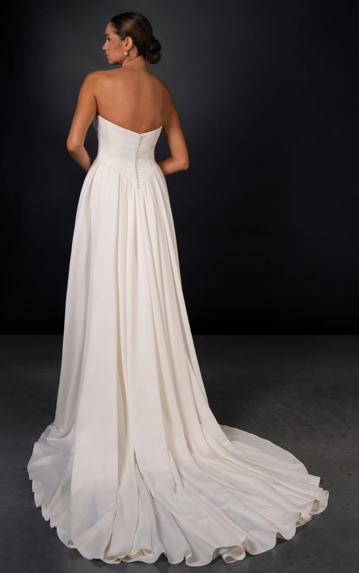 ml2066 Minimalist Satin A-Line Wedding Gown with Detachable Off-The-Shoulder Train  by Martina Liana